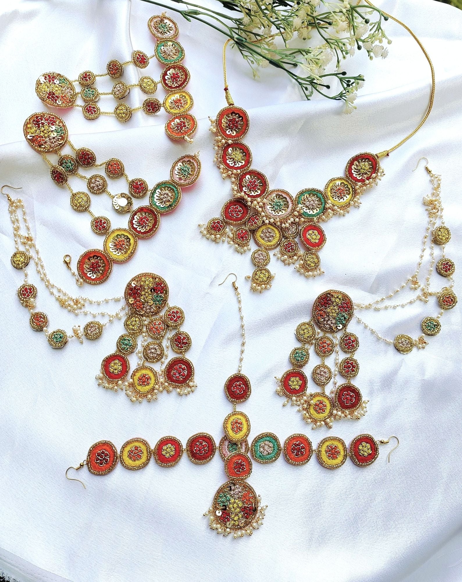 Floral Fiesta: Handcrafted Multicolor Haldi-Mehndi  Set for Women