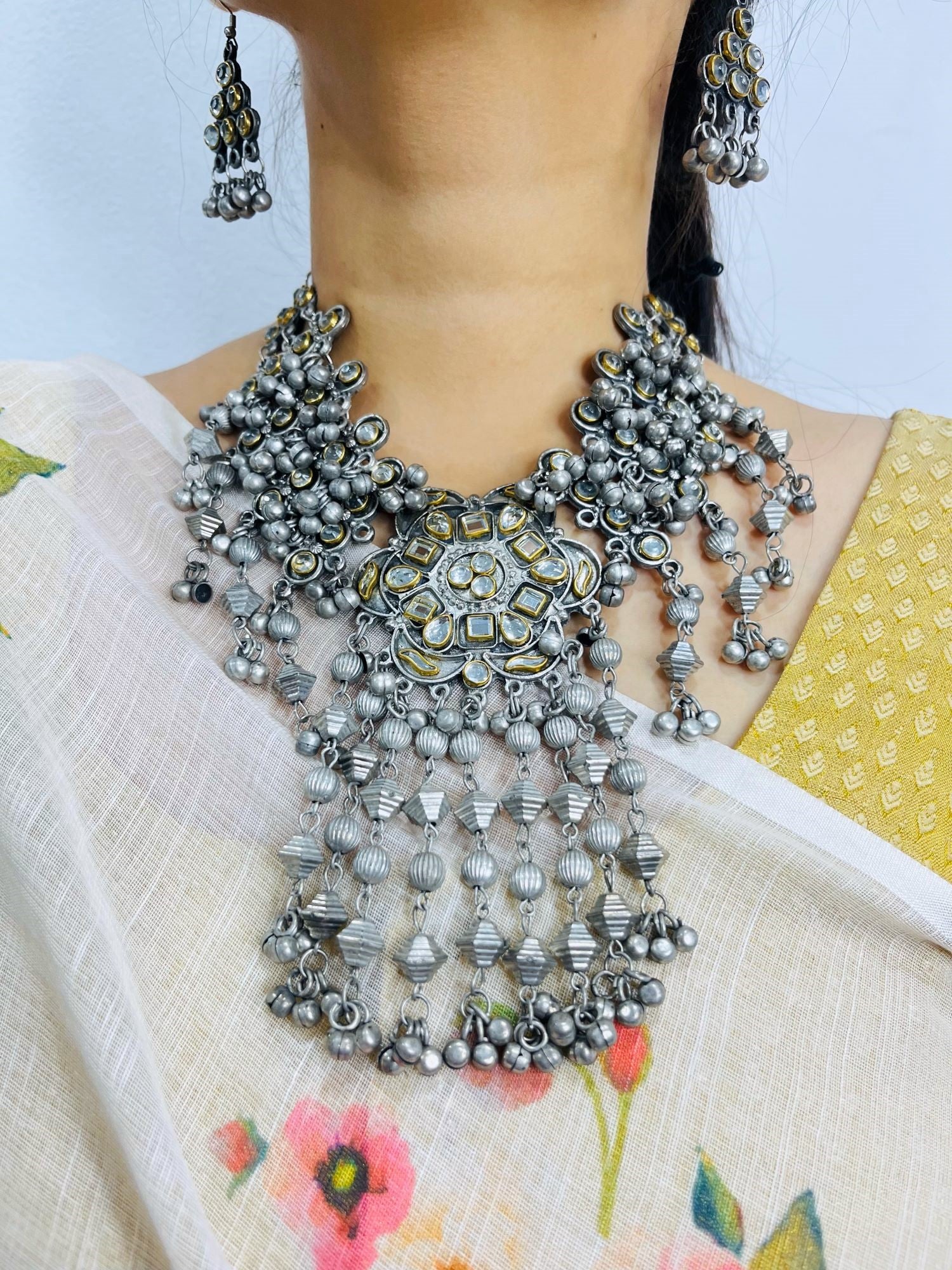 Boho Oxidised Silver Afgan Choker Jewellery Set for women, Girls