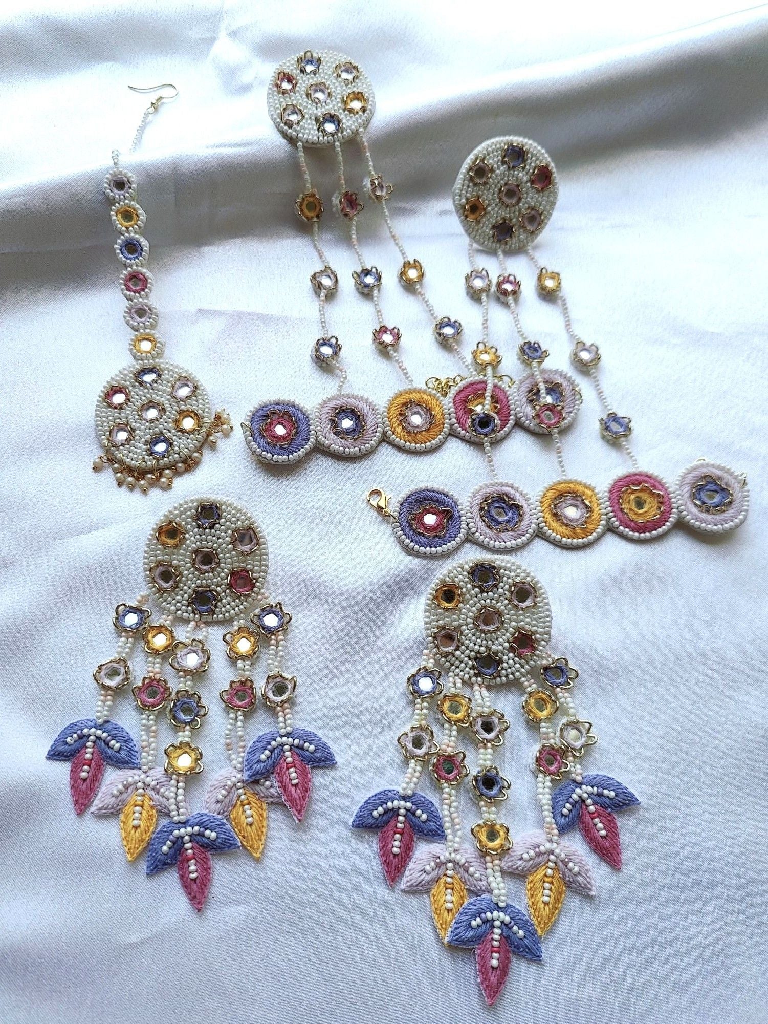 Handmade lavender flower-themed bridal jewellery set, ideal for haldi-mehndi ceremonies and weddings