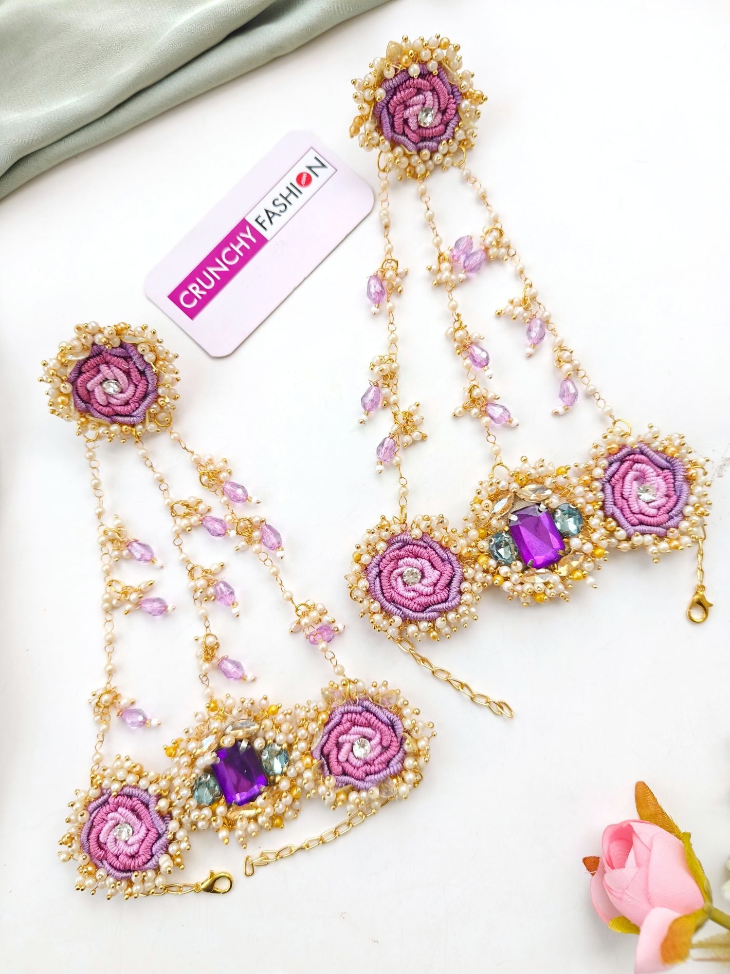 Lavender Rose Floral Jewellery Set for Haldi-Mehndi: Handmade Designer Carnival Collection for Brides