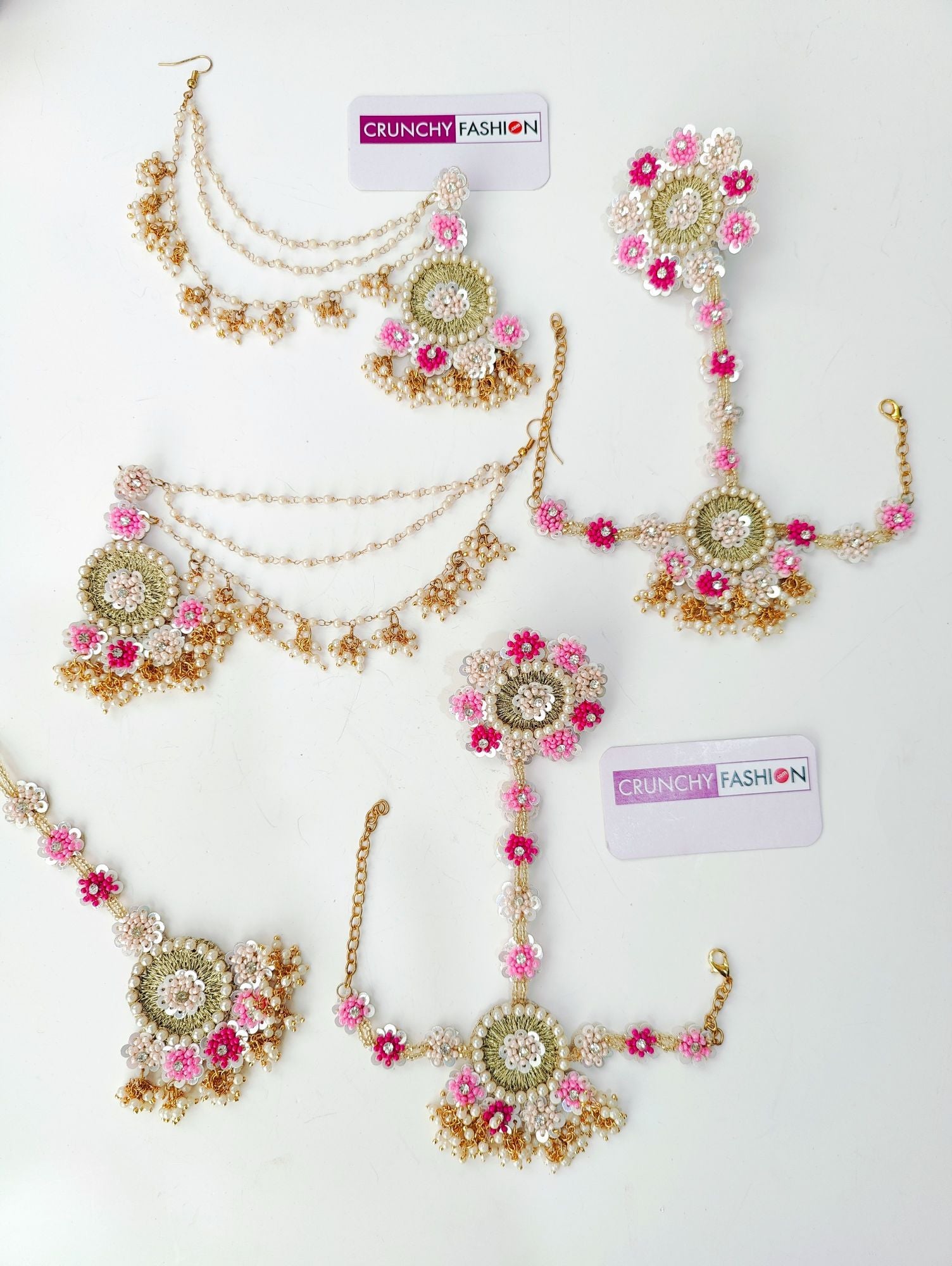 Handmade Hot/Baby Pink Flower Jewellery Set for Haldi, Mehndi, Baby Shower, Carnival for women and girls
