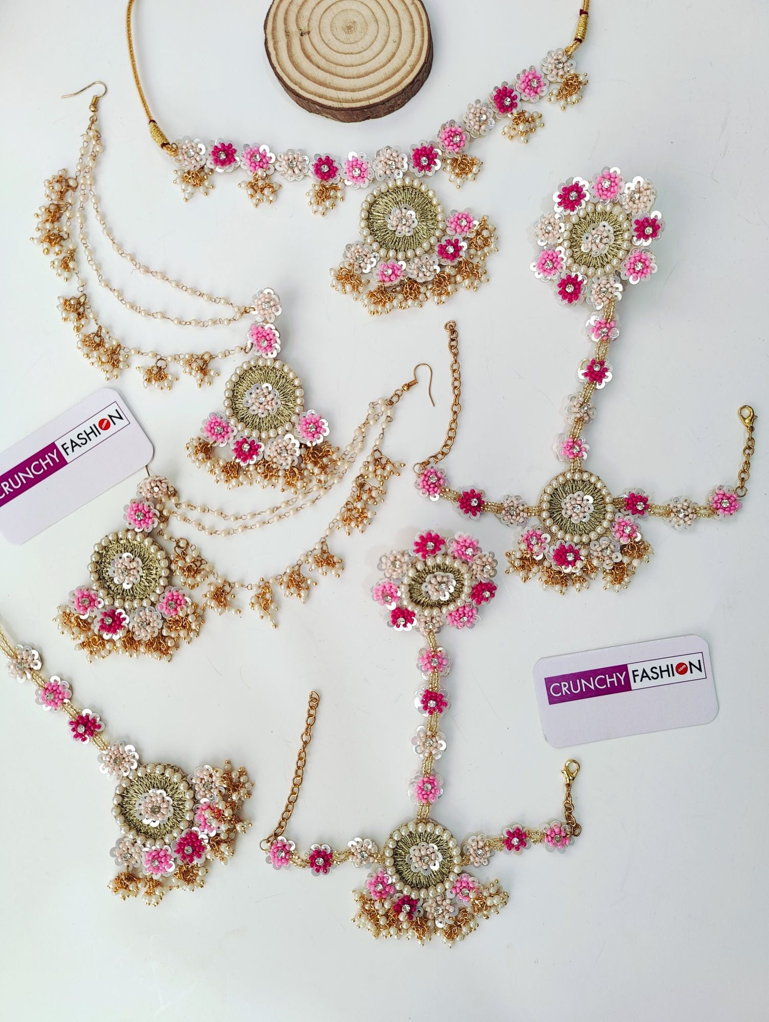 Handmade Hot/Baby Pink Flower Jewellery Set for Haldi, Mehndi, Baby Shower, Carnival for women and girls