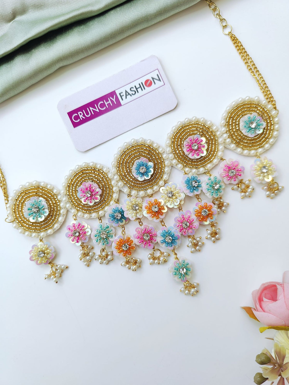 Multicolored Florals handcrafted haldi Mehndi jewellery set for Brides