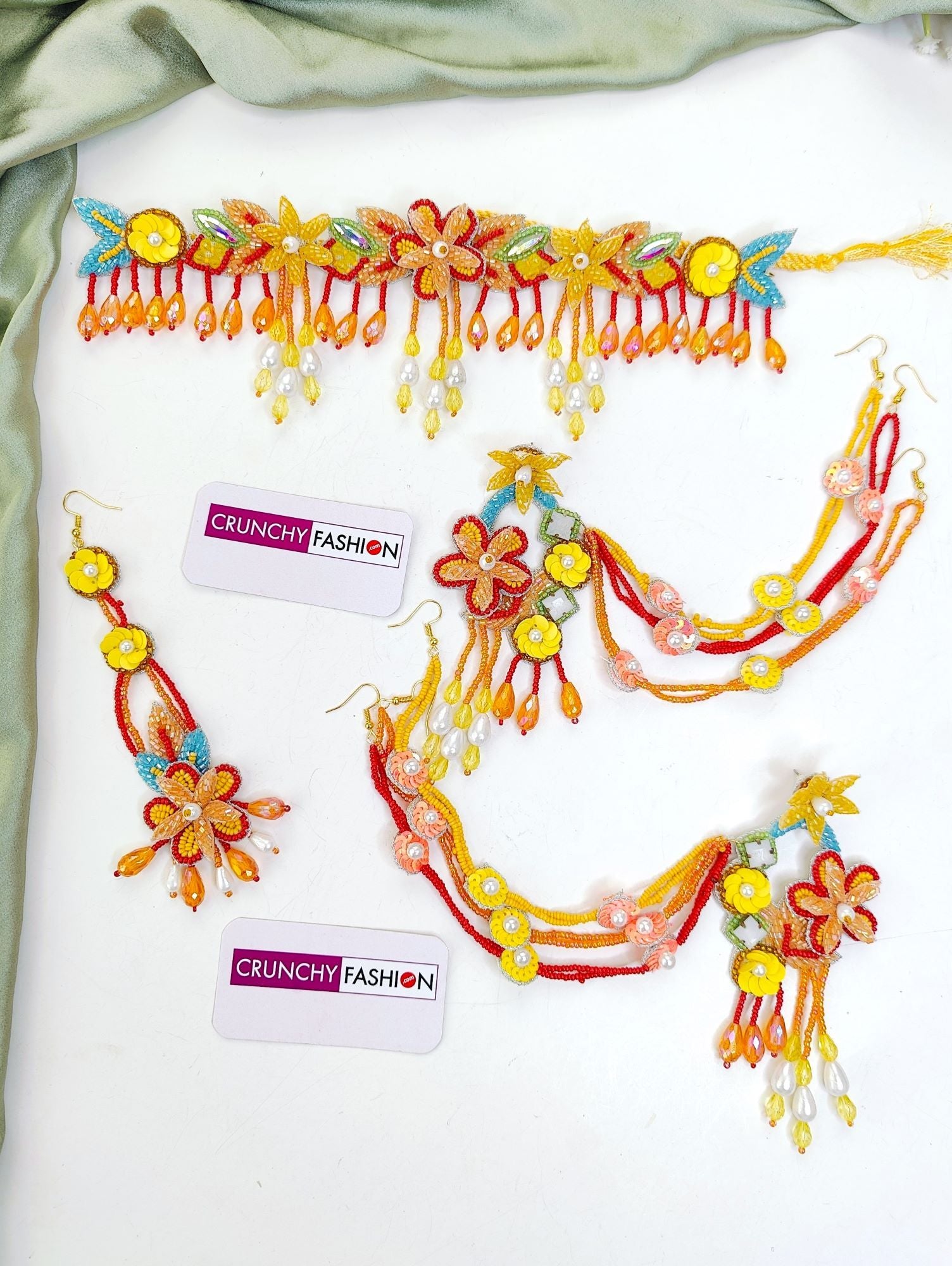 Multicolor handmade Designer Carnival floral Jewellery set for Haldi-Mehndi, ideal for women and girls