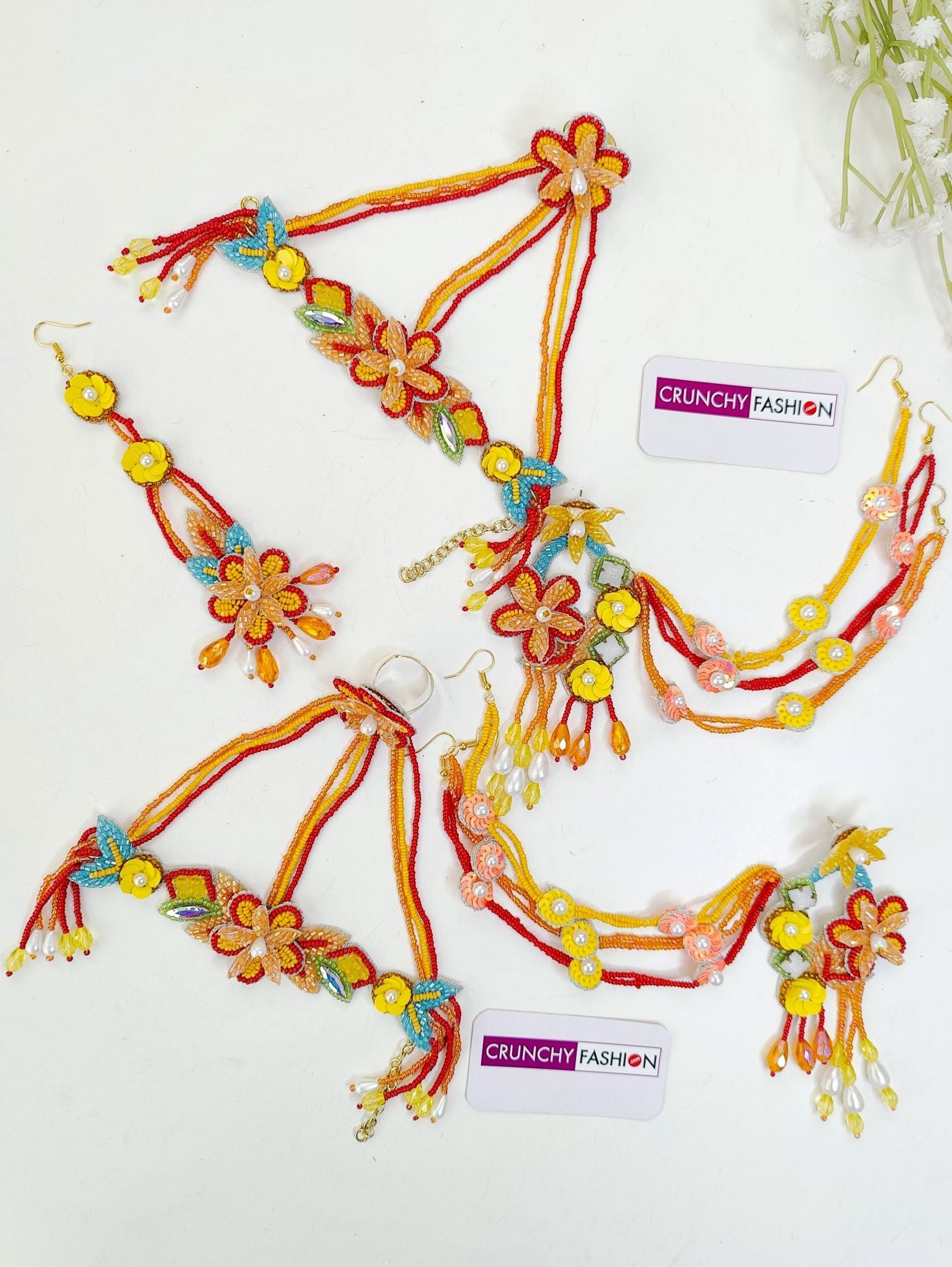 Multicolor handmade Designer Carnival floral Jewellery set for Haldi-Mehndi, ideal for women and girls