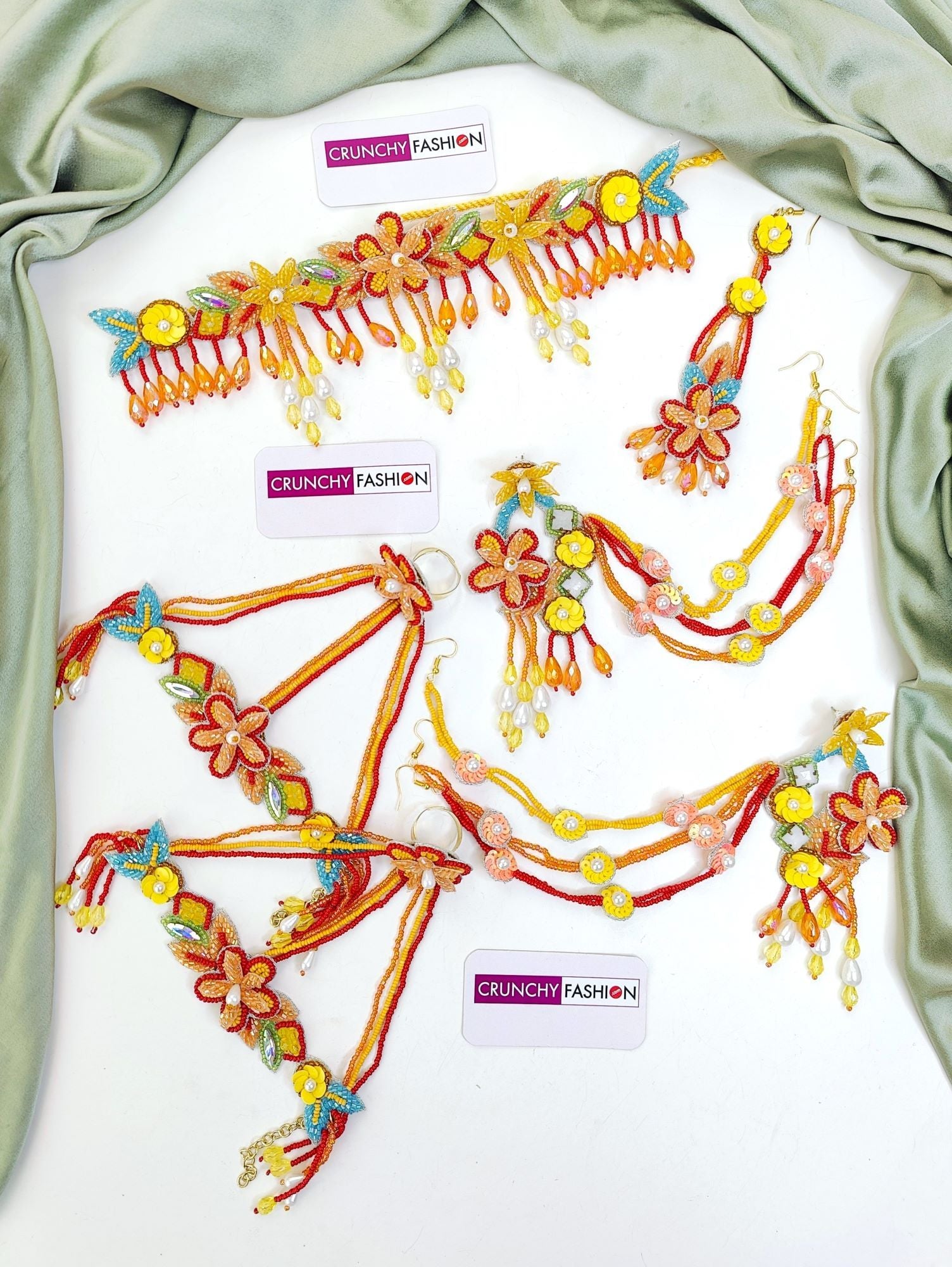 Multicolor handmade Designer Carnival floral Jewellery set for Haldi-Mehndi, ideal for women and girls