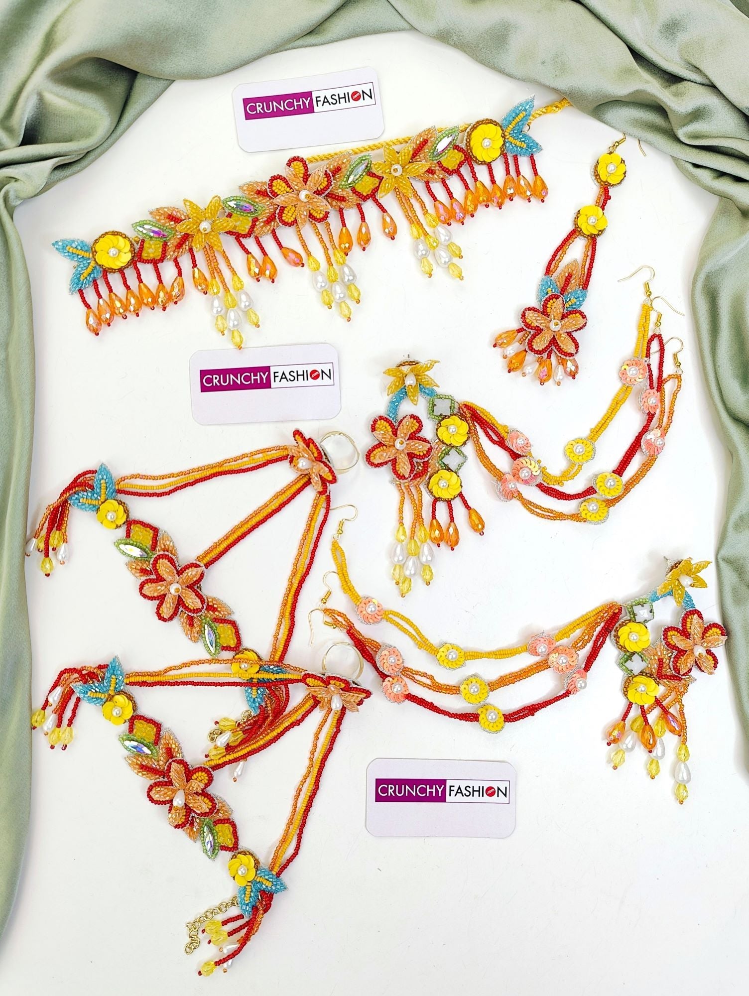 Multicolor handmade Designer Carnival floral Jewellery set for Haldi-Mehndi, ideal for women and girls