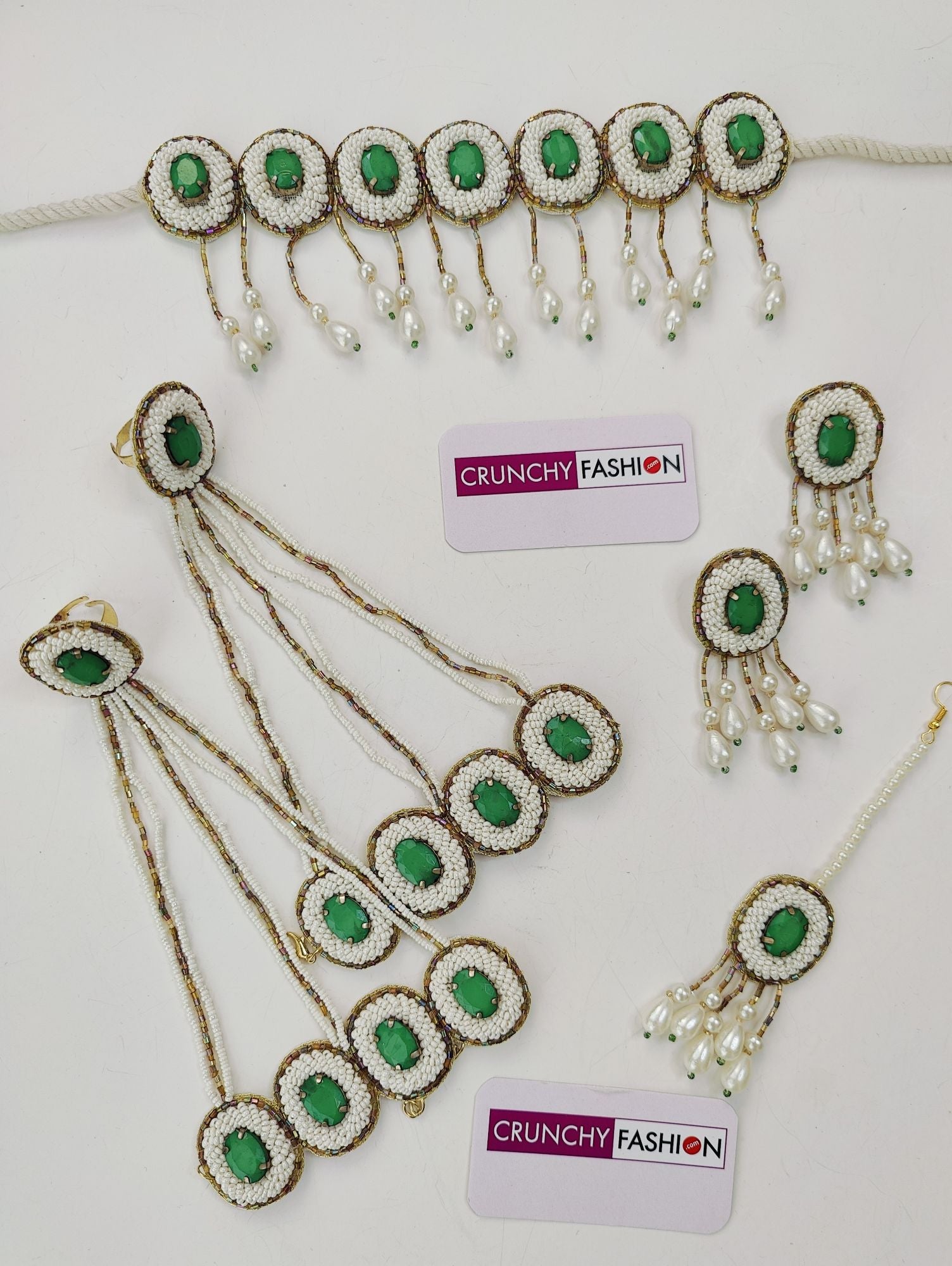 Nitara Mehndi Jewellery Set with Green Crystals
