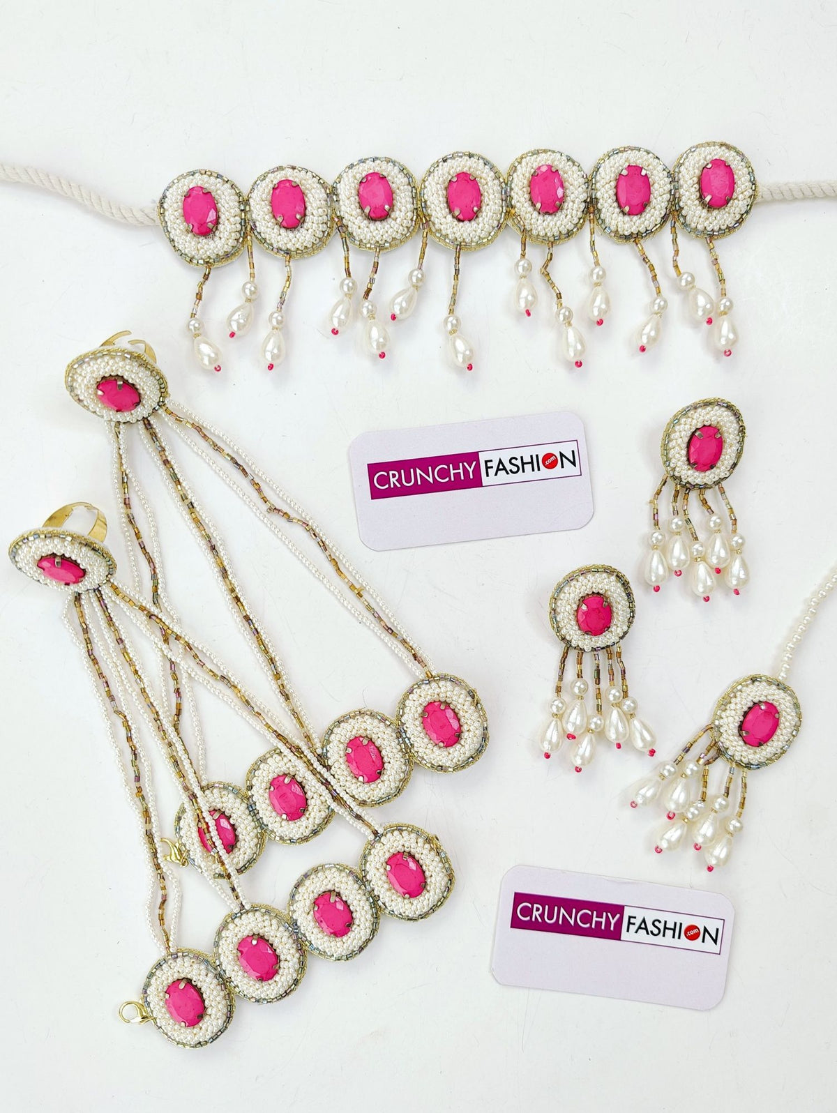 Nitara Haldi Jewellery Set in Pink Crystals