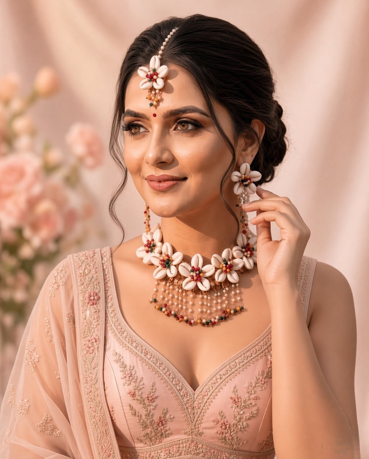 Pearl & Cowrie Shell Handmade Jewellery Set for Haldi