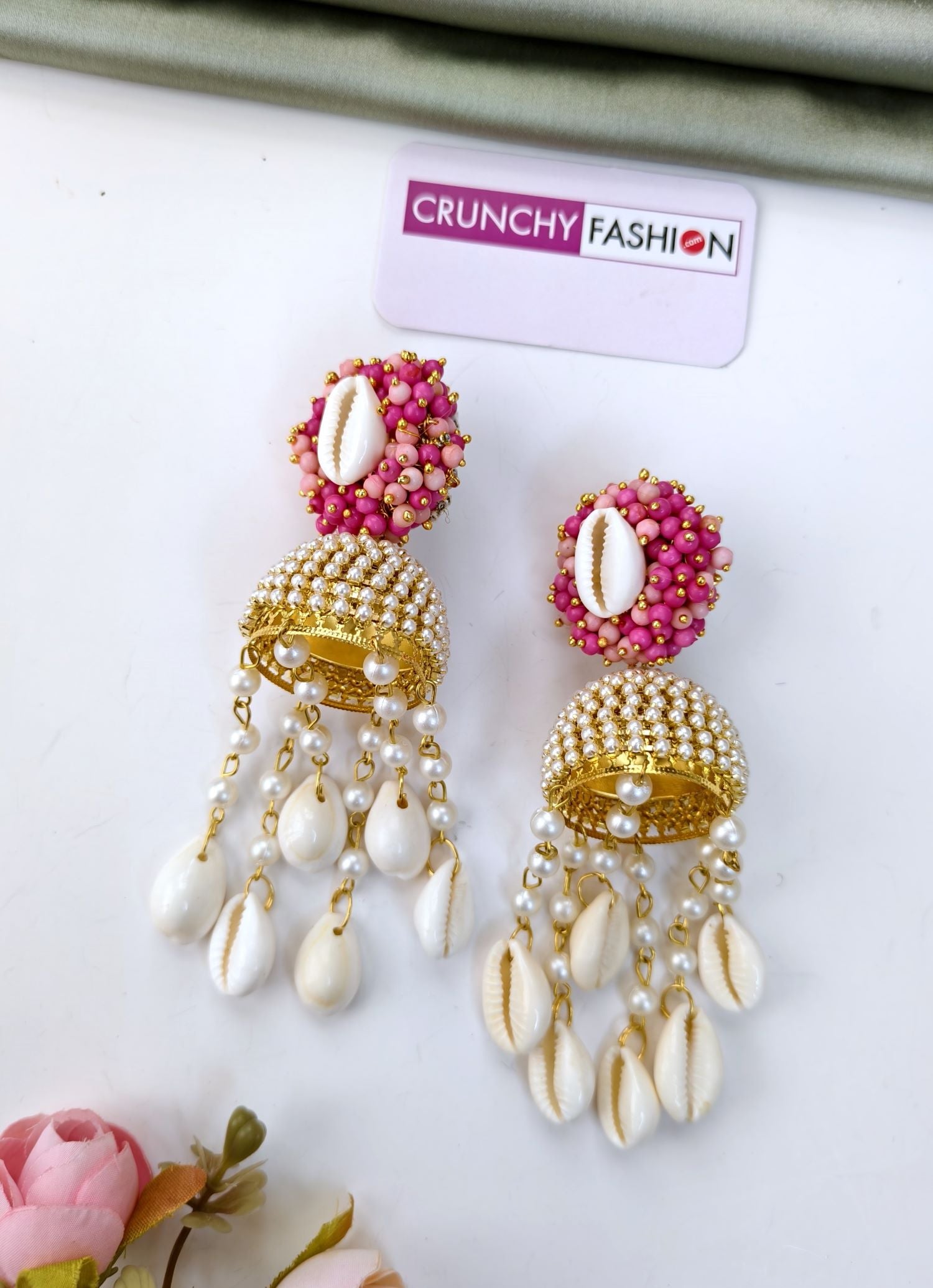 Hot Pink Pearl & Cowrie Shell Handmade Haldi Jewellery