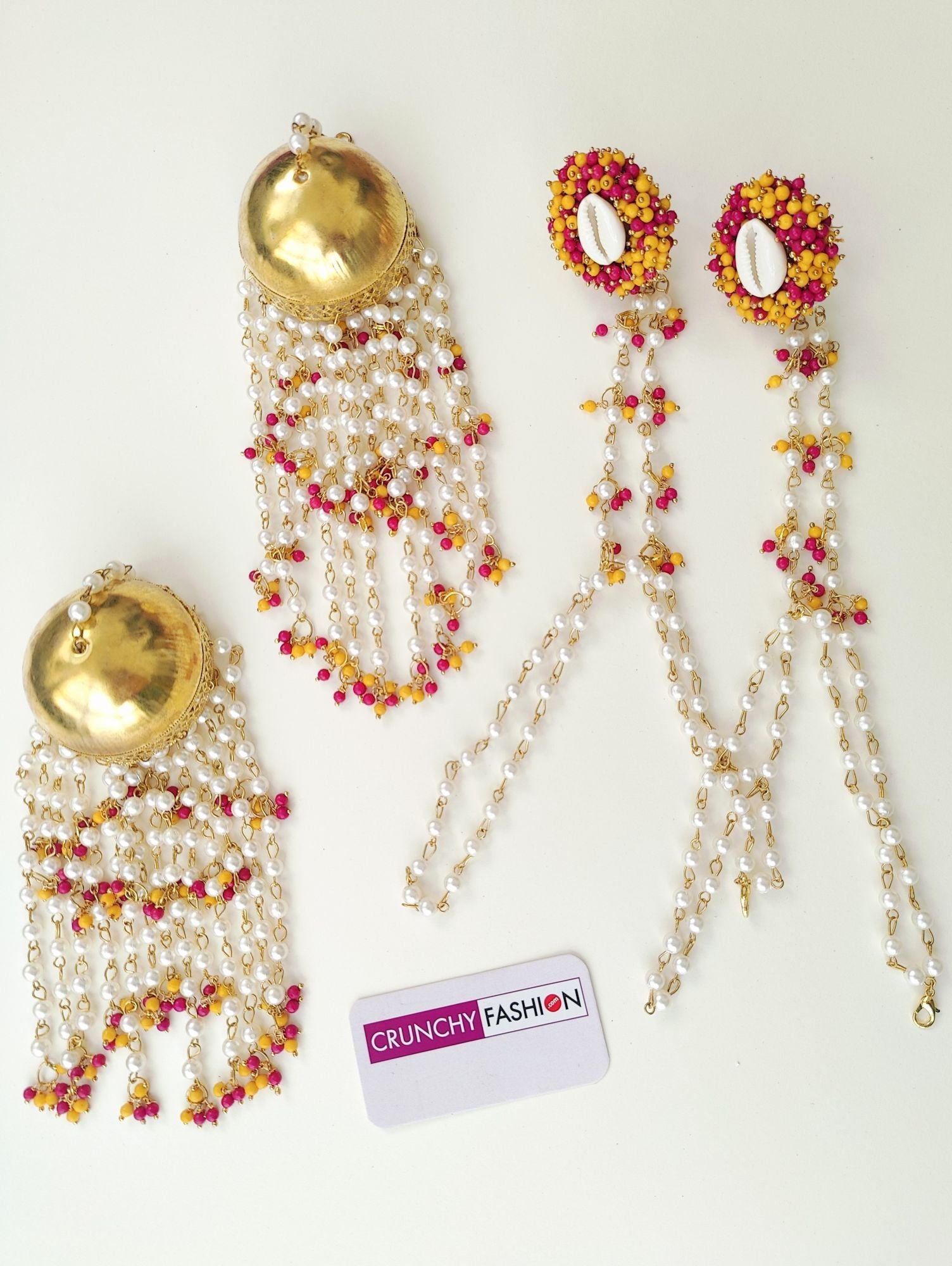 Haldi Mehndi set in orange with seashell & flower designs for women & girls, for festivals, weddings, engagements