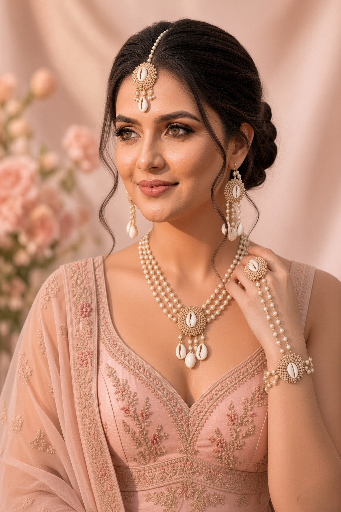 Pearl And Cowrie Shell  Haldi-Mehndi Jewellery for Brides