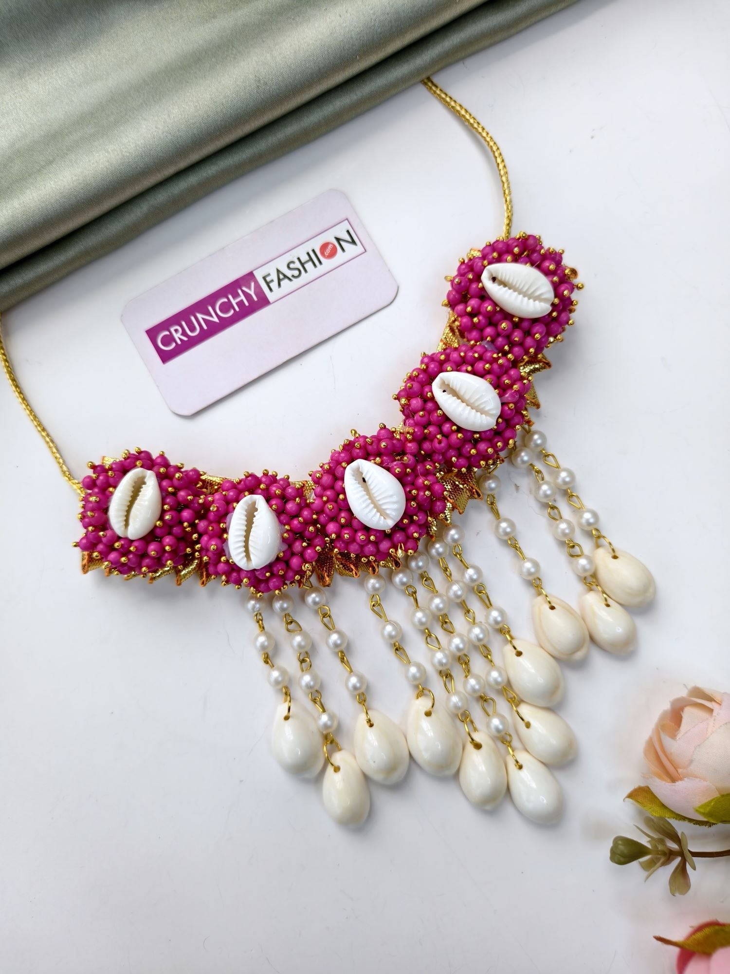 Heer Haldi-Mehndi Set in Pink-  Pearl & Cowrie Shell Handmade Haldi Bridal Set