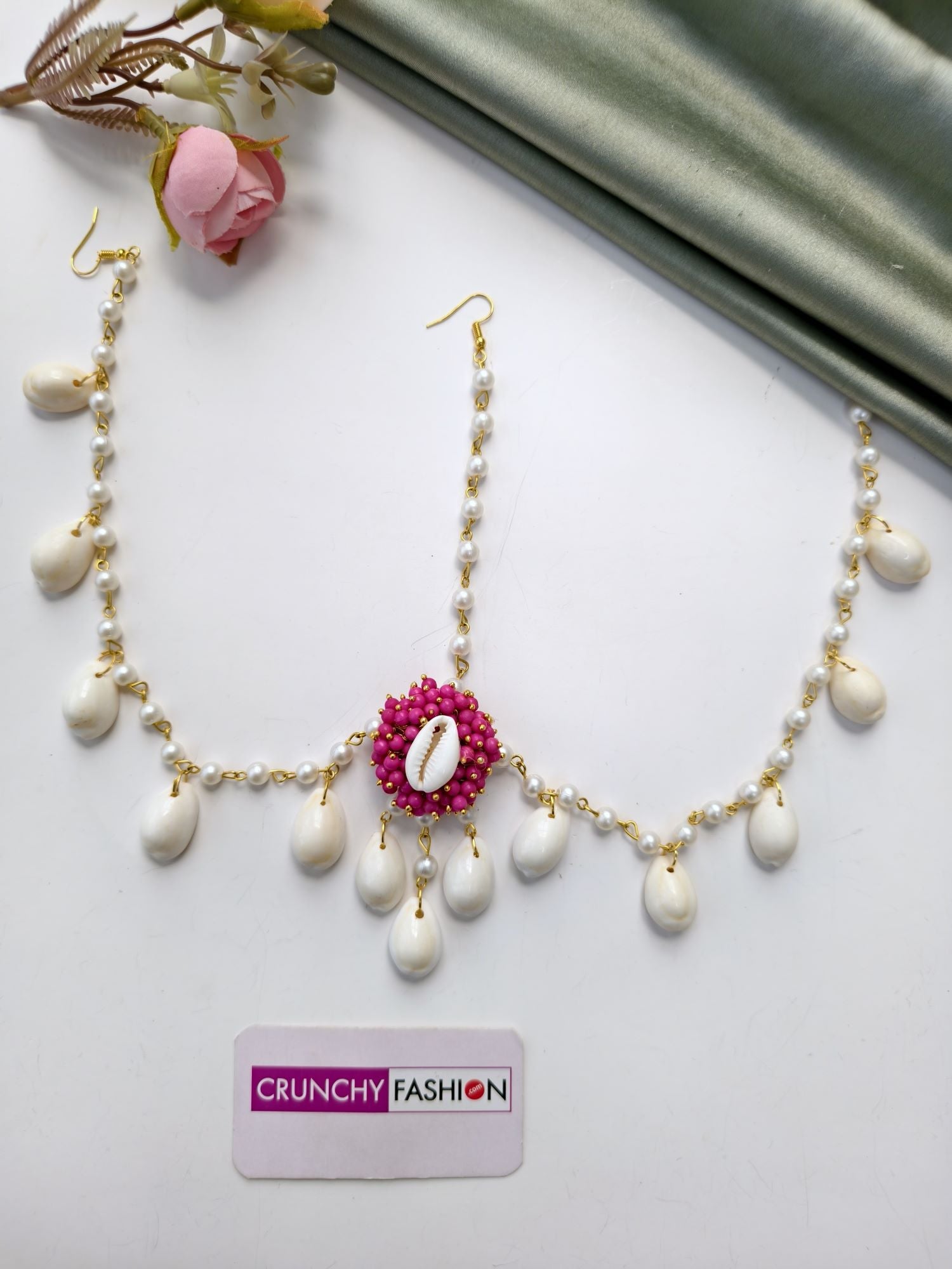 Heer Haldi-Mehndi Set in Pink-  Pearl & Cowrie Shell Handmade Haldi Bridal Set