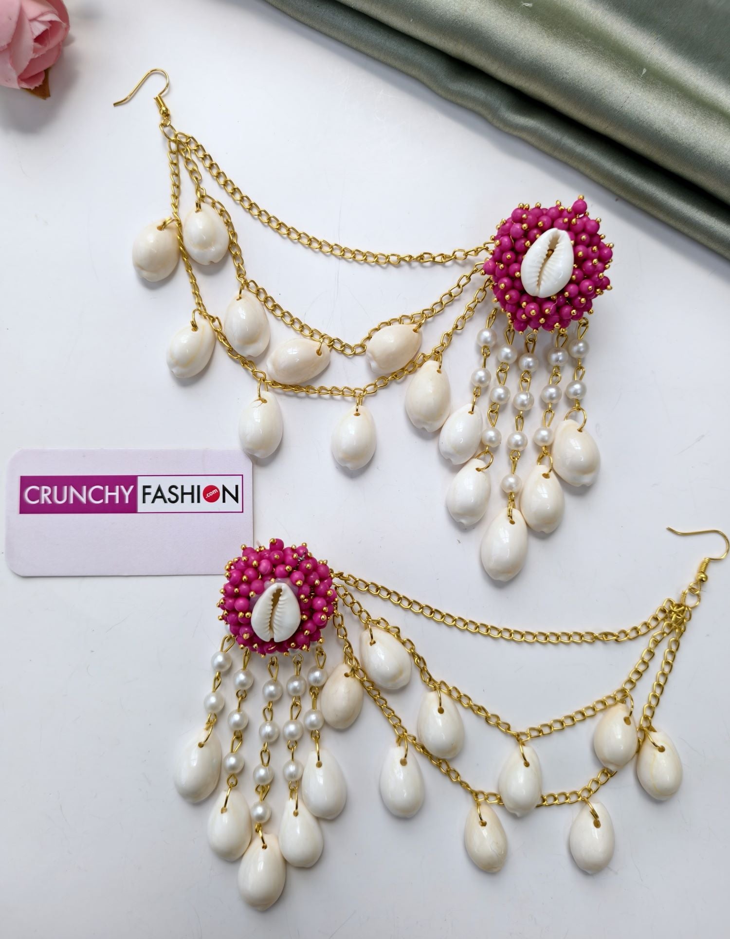 Heer Haldi-Mehndi Set in Pink-  Pearl & Cowrie Shell Handmade Haldi Bridal Set