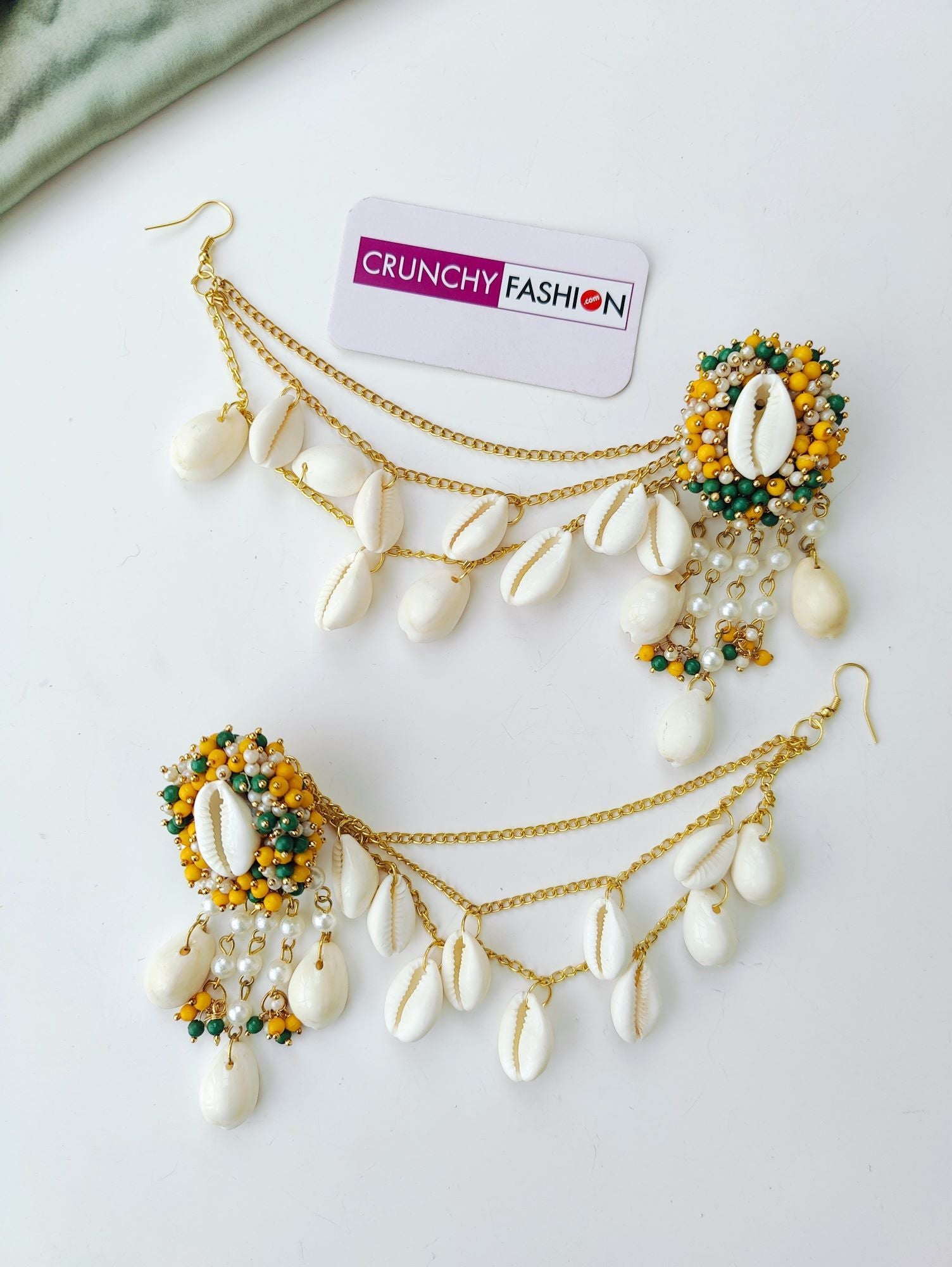 Yellow Haldi Mehndi Sea Shell jewellery set, Gold Plated, Flower Design for Women's Festive and Wedding occasions