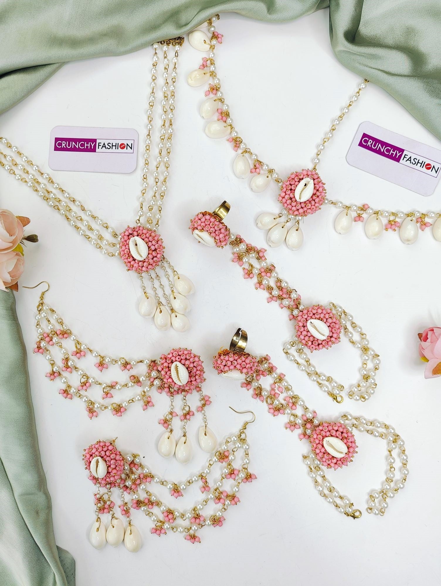Pearl And Cowrie Shell  Haldi-Mehndi Jewellery for Brides