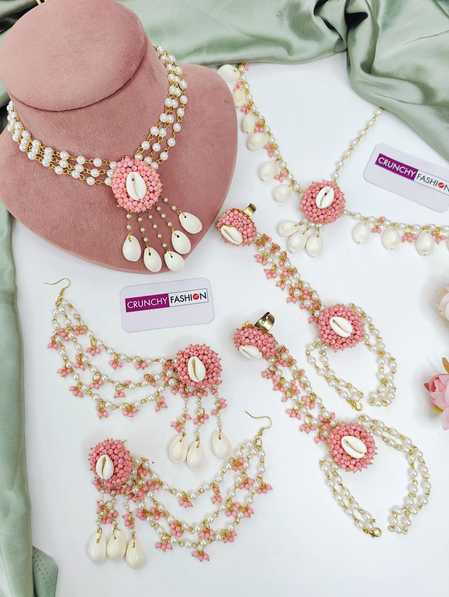 Pearl And Cowrie Shell  Haldi-Mehndi Jewellery for Brides