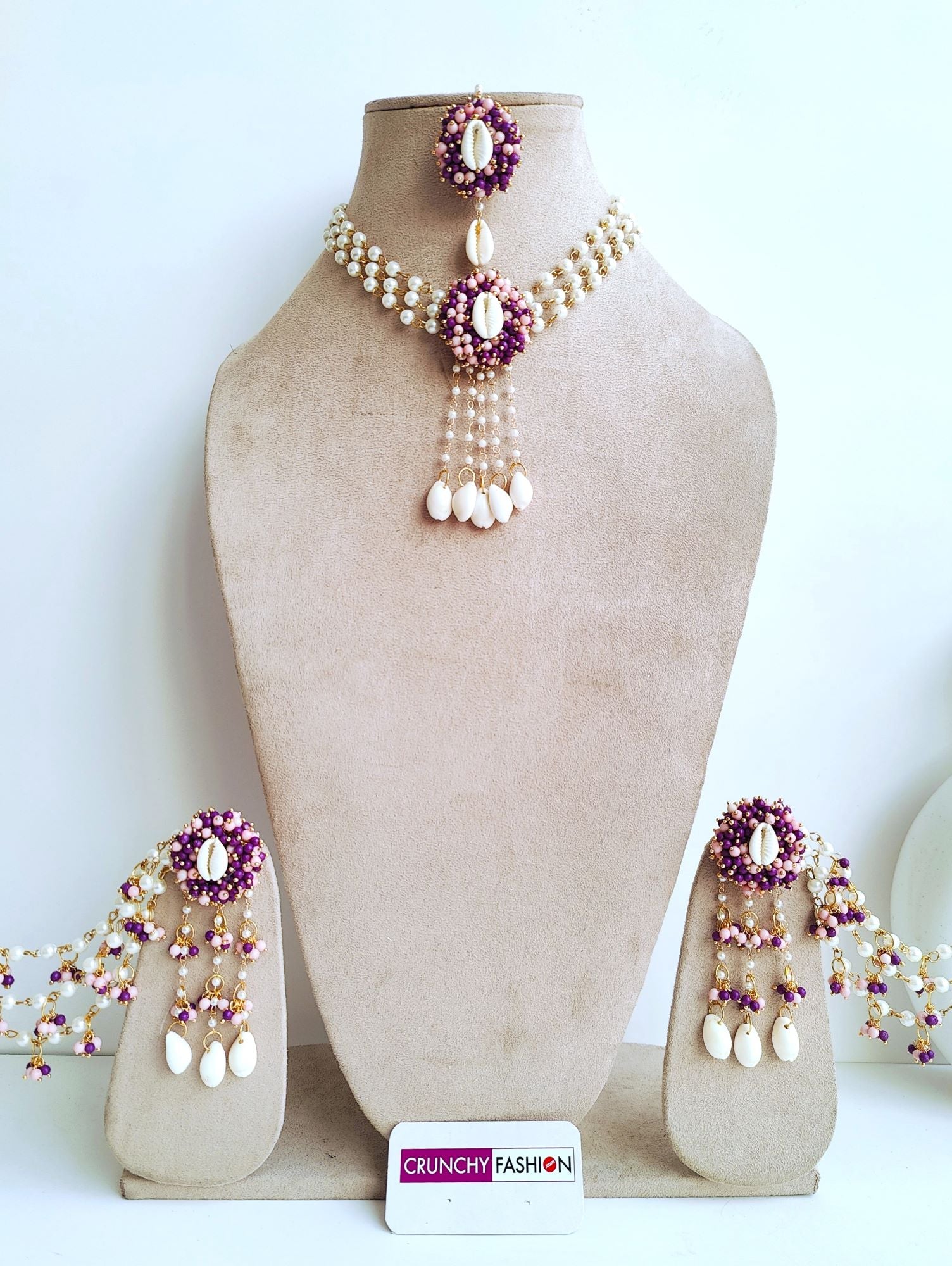 Lavender Pink Sea Shell & Pearl Haldi| Mehndi Jewelry