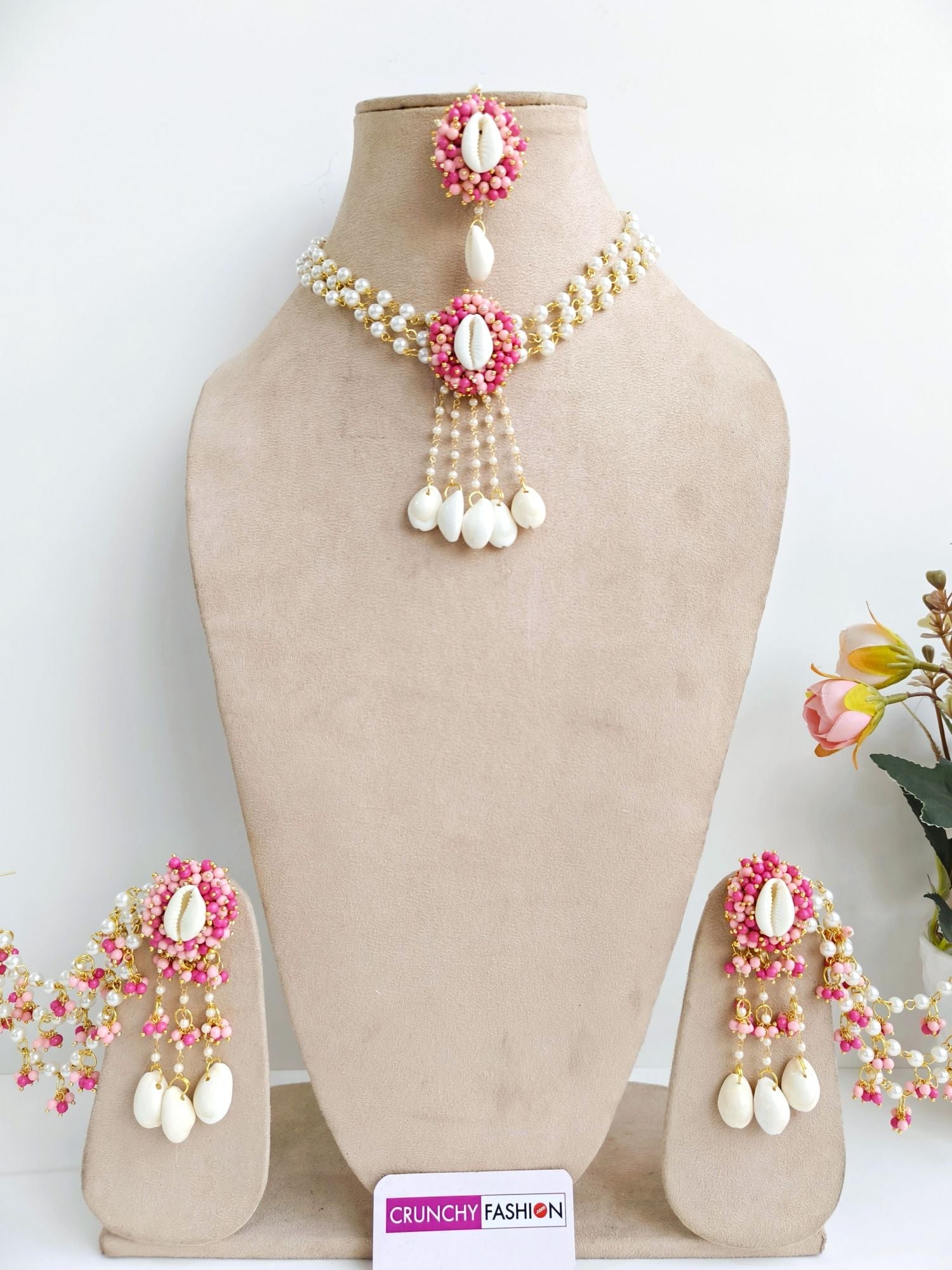 Pink Pearl & Sea Shell Jewelry Set for Haldi Mehndi