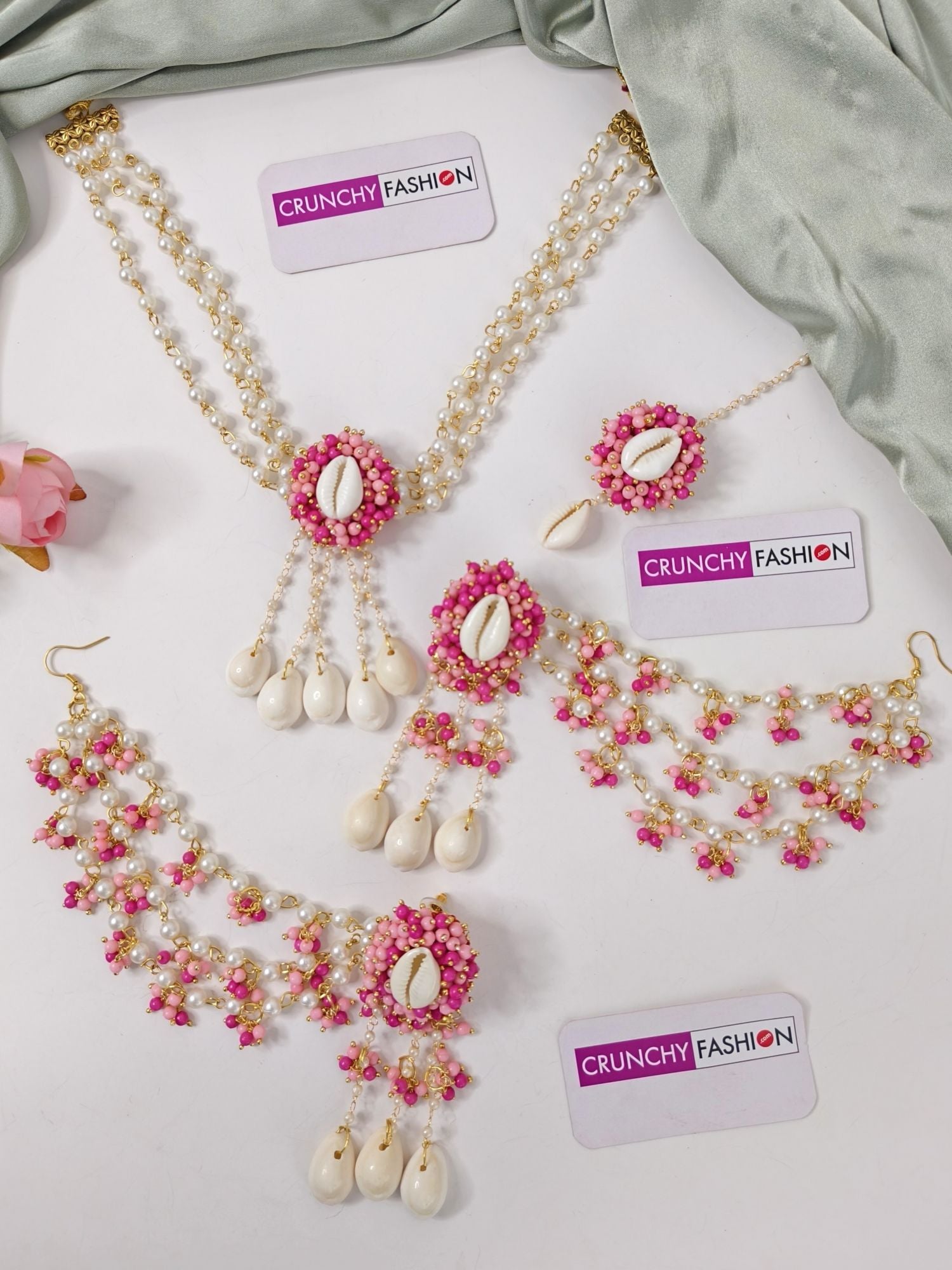 Pearl And Cowrie Shell  Haldi-Mehndi Jewellery for Brides
