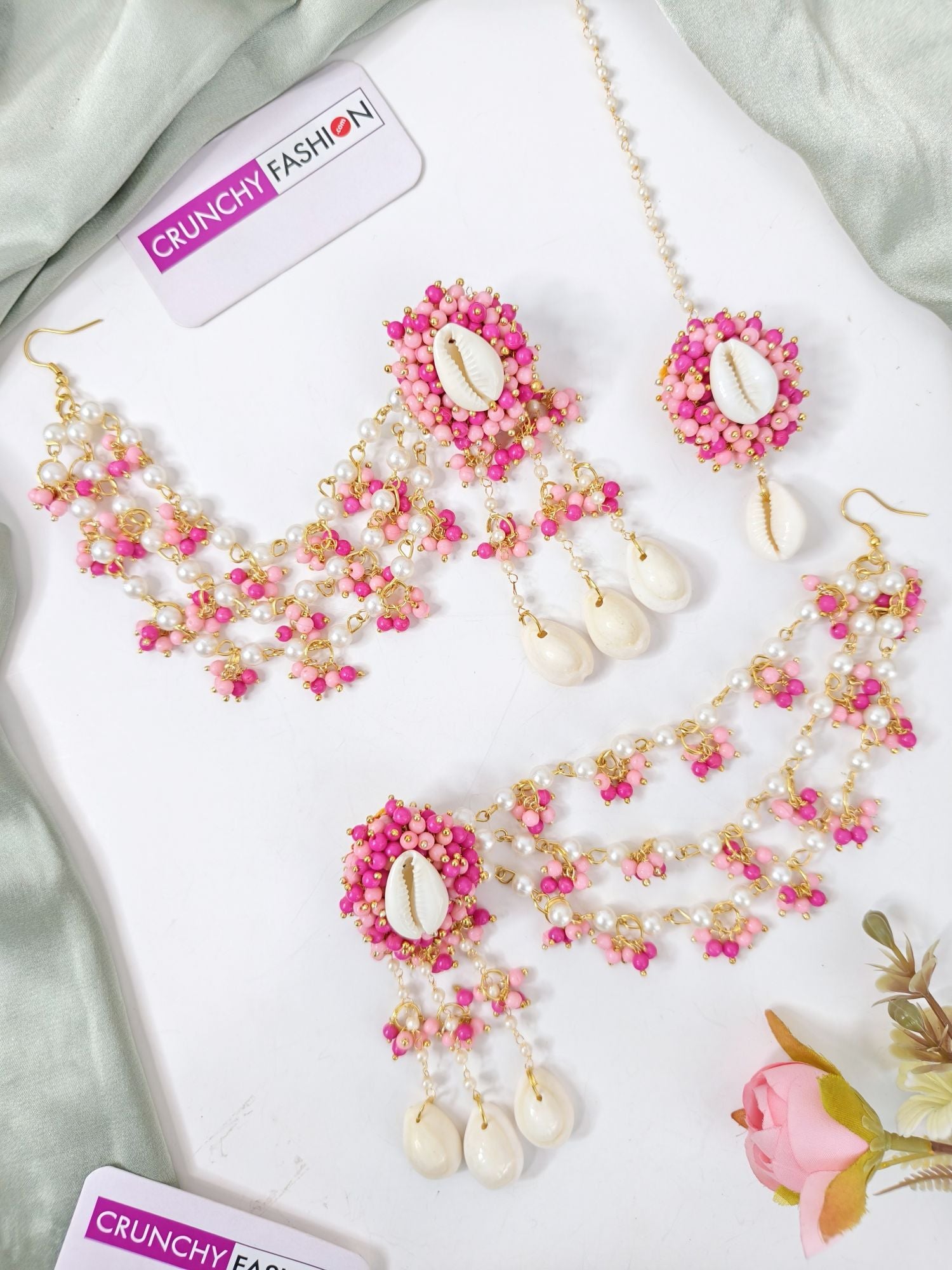 Pink Pearl & Sea Shell Jewelry Set for Haldi Mehndi