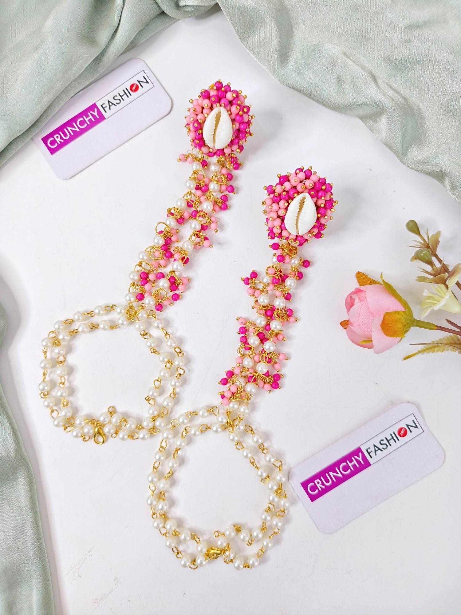 Pink Pearl & Sea Shell Jewelry Set for Haldi Mehndi