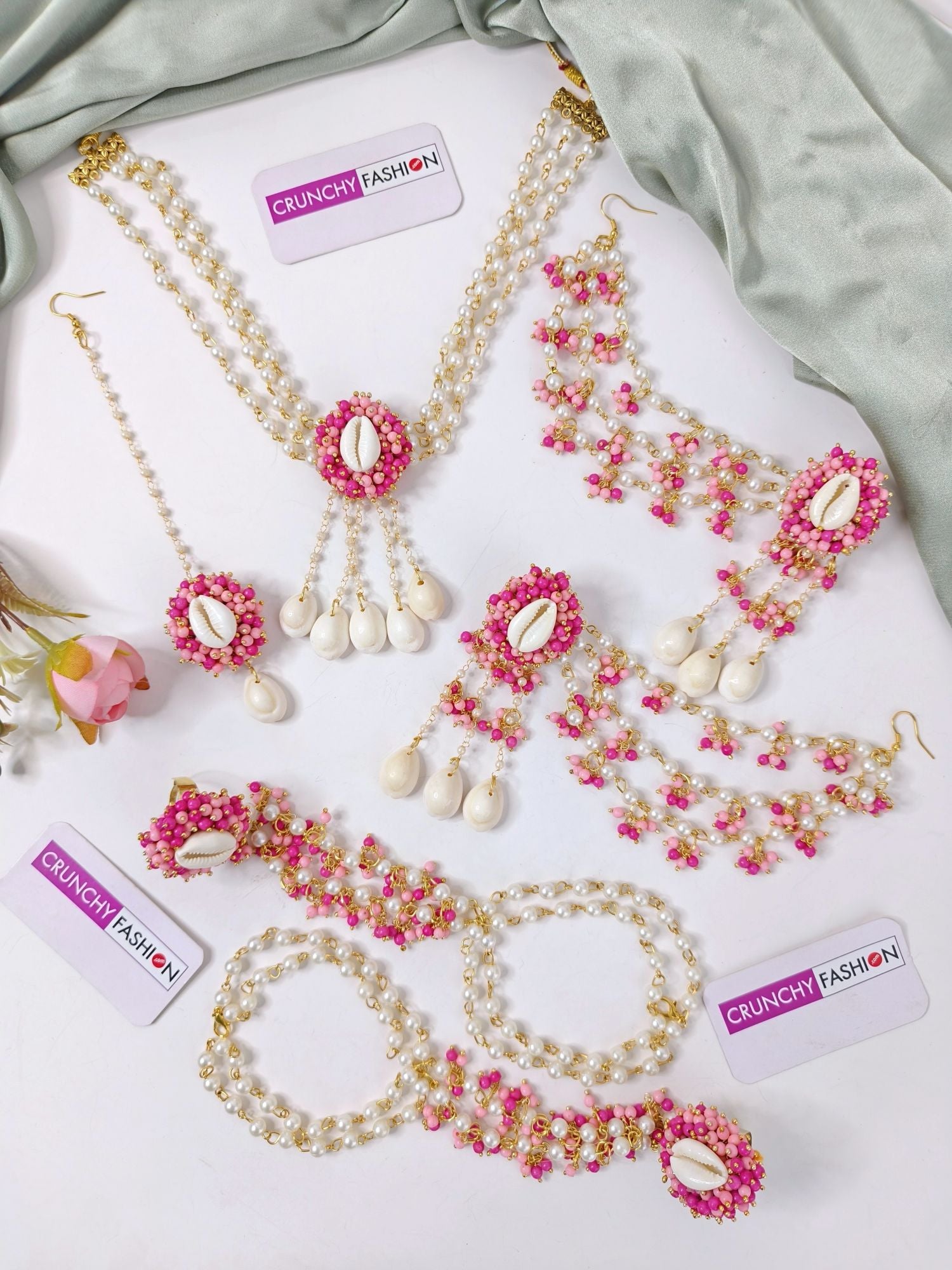 Pearl And Cowrie Shell  Haldi-Mehndi Jewellery for Brides