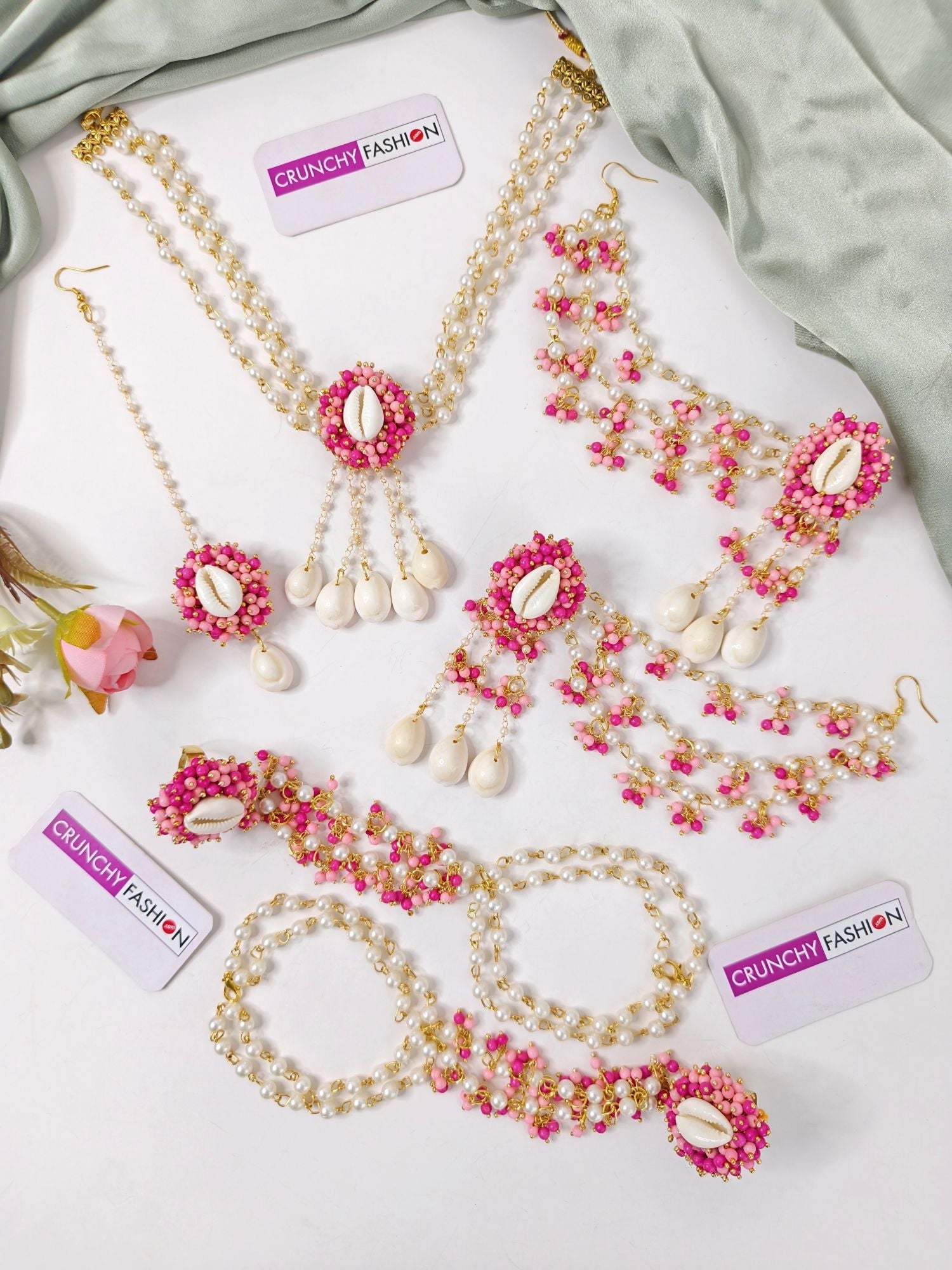 Pink Pearl & Sea Shell Jewelry Set for Haldi Mehndi