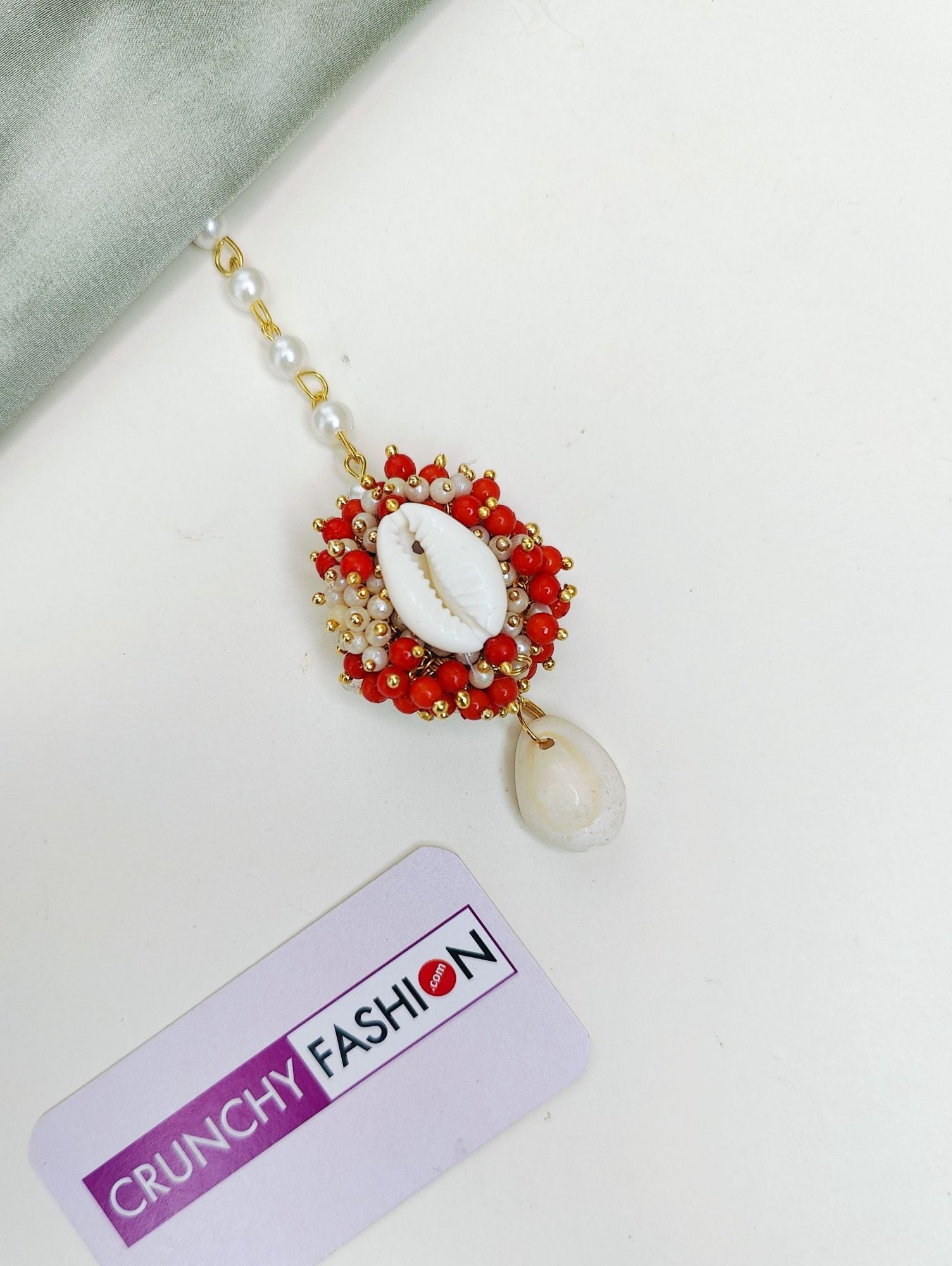Golden Gleam Flower Red-White Pearl & Shell Haldi Mehndi Jewelry