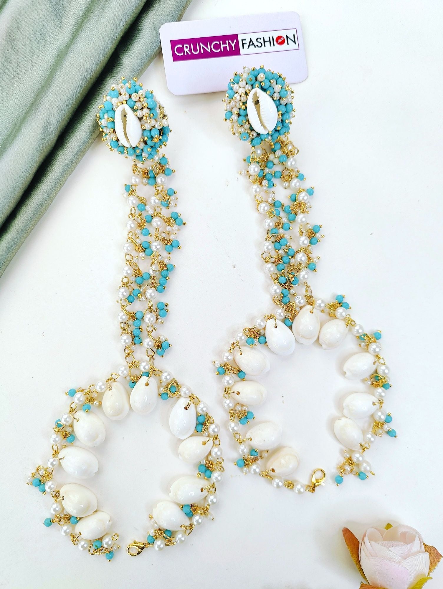 Sky Blue Haldi Mehndi Sea Shell Jewellery Set