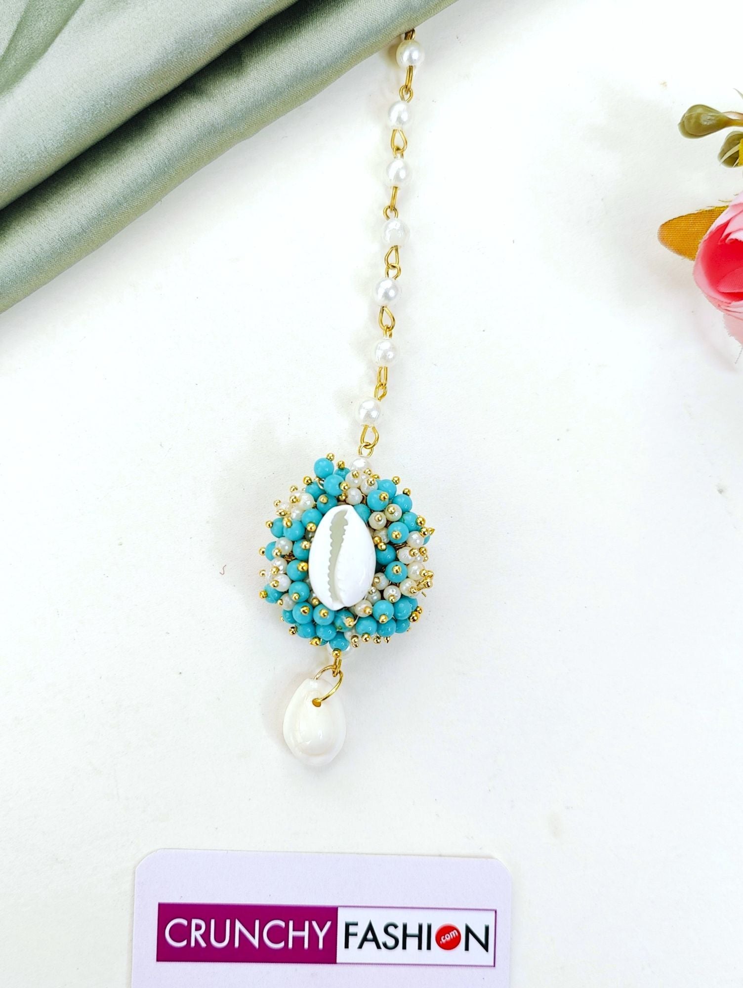 Sky Blue Haldi Mehndi Sea Shell Jewellery Set