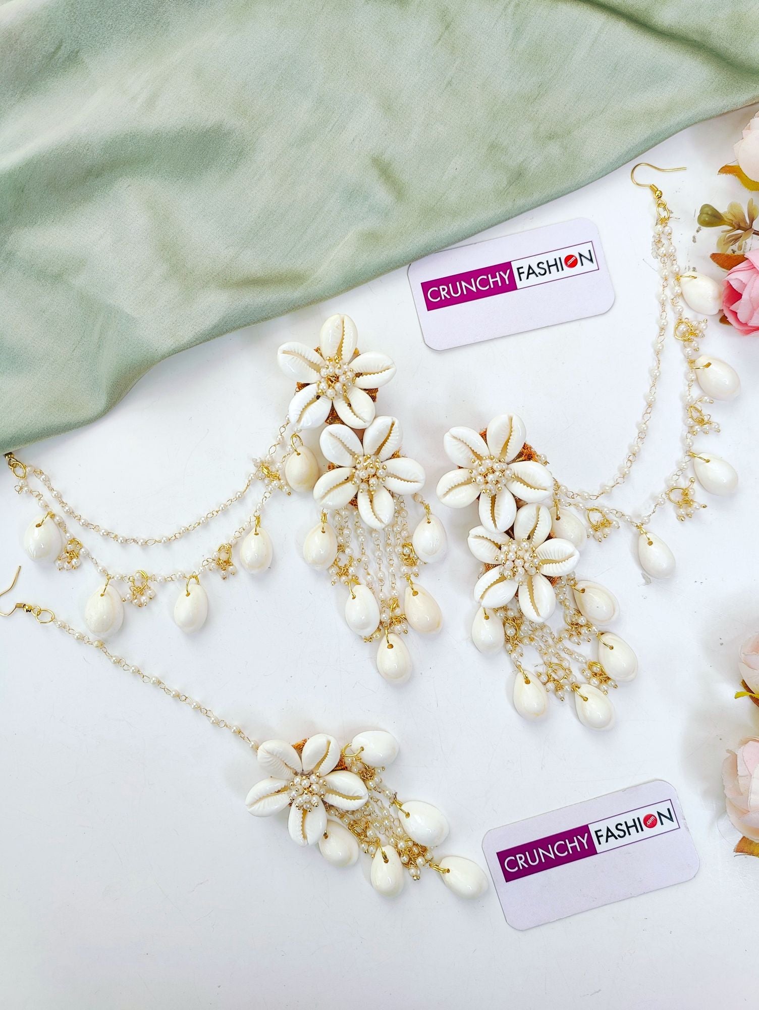 Ivory Pearl & Sea Shell Jewelry Set with Kaliras for Haldi Carnival