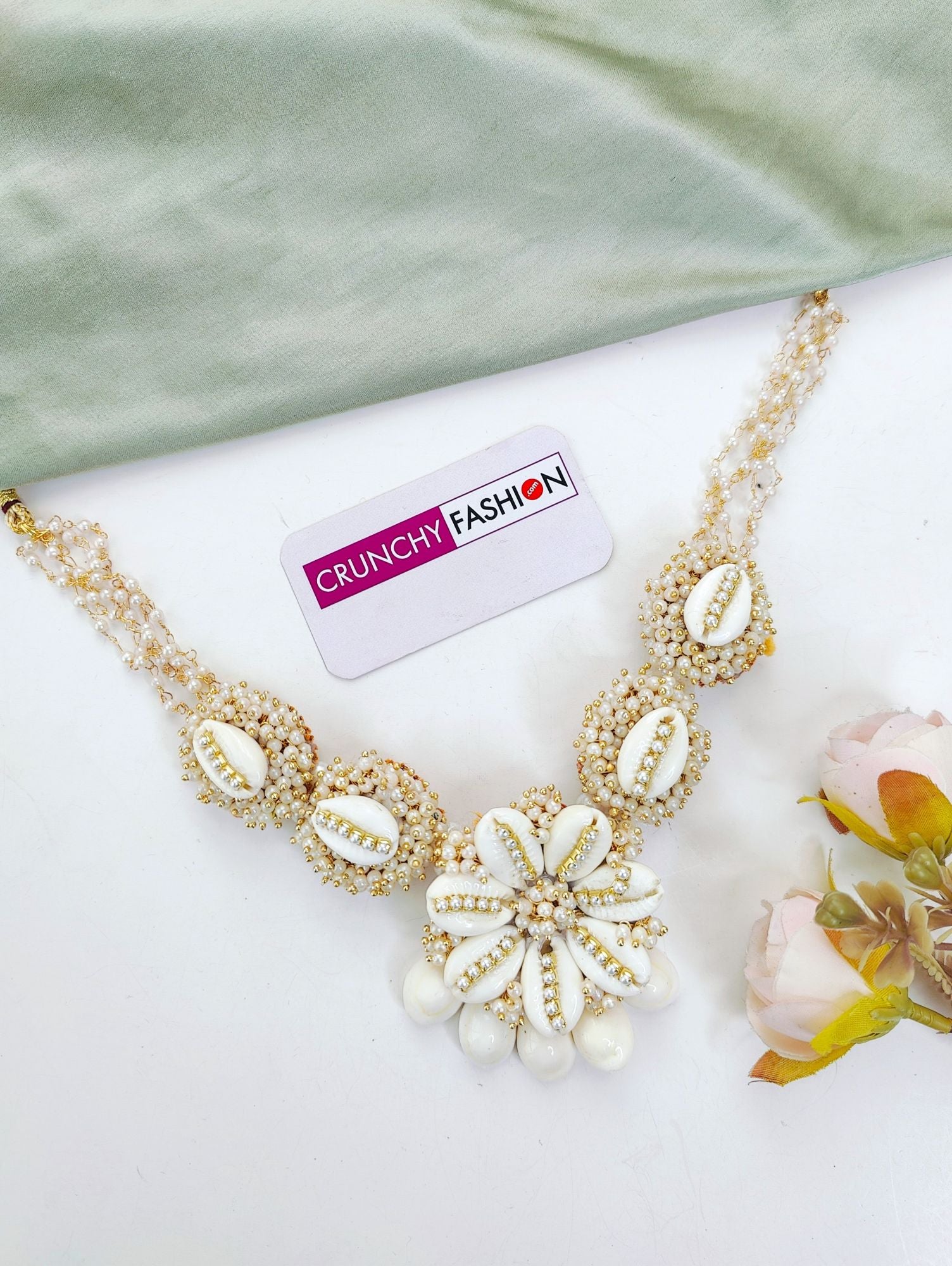 Ivory Pearl & Sea Shell Jewelry Set with Kaliras for Haldi Carnival