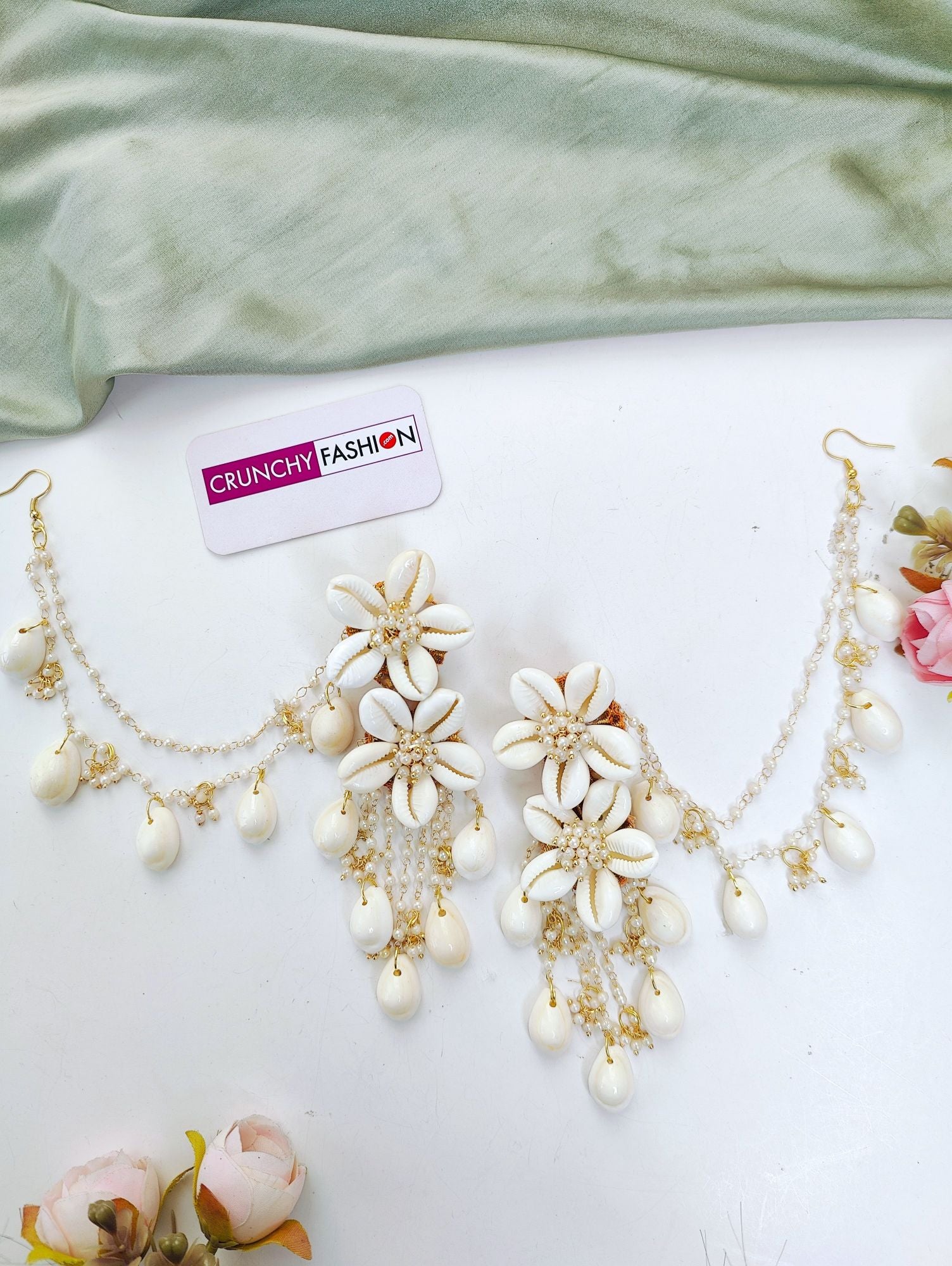 Ivory Pearl & Sea Shell Jewelry Set with Kaliras for Haldi Carnival