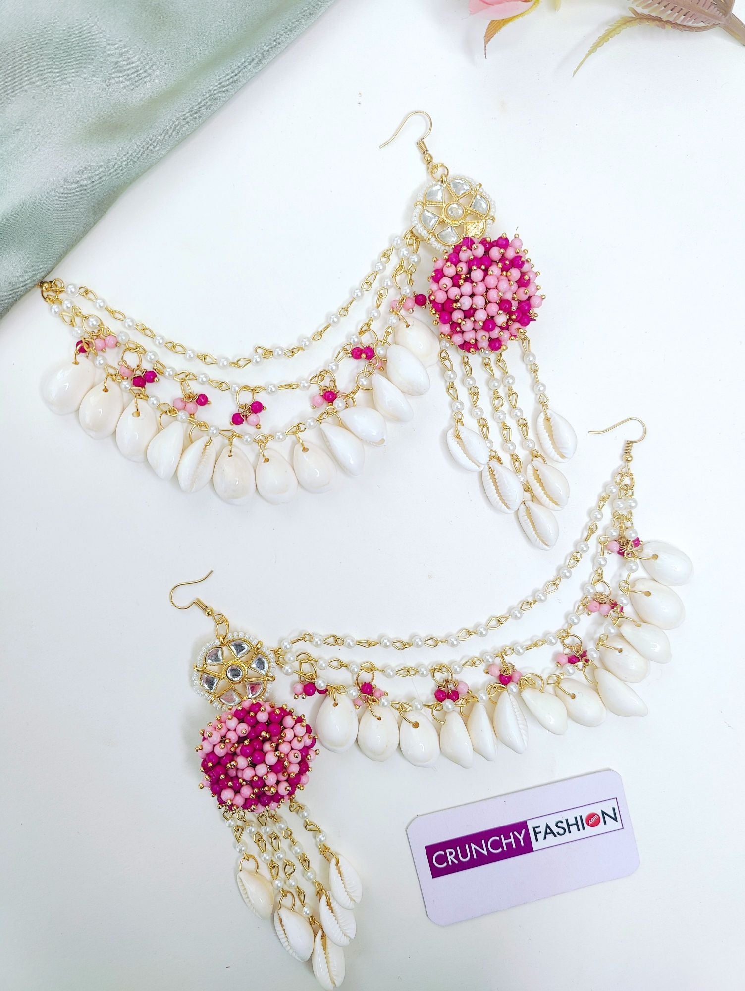 Hot Pink & Baby Pink Haldi Mehndi for Women|Girls: necklace, earrings, maang tika, hathphools, gold plating, flower design