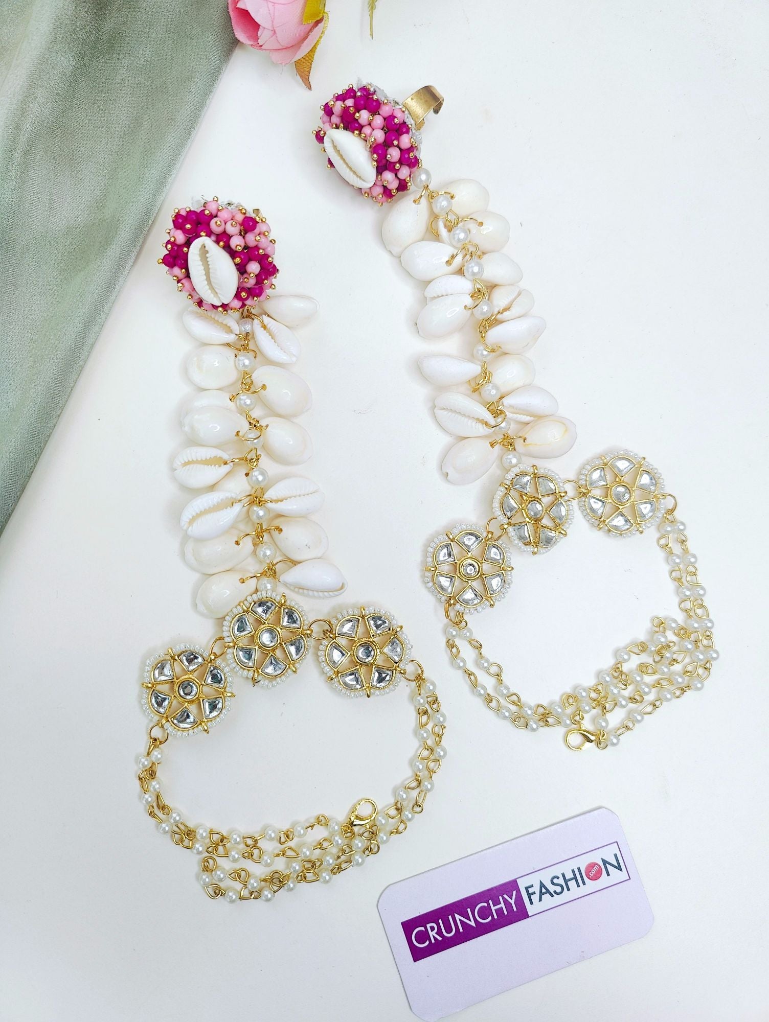 Hot Pink & Baby Pink Haldi Mehndi for Women|Girls: necklace, earrings, maang tika, hathphools, gold plating, flower design