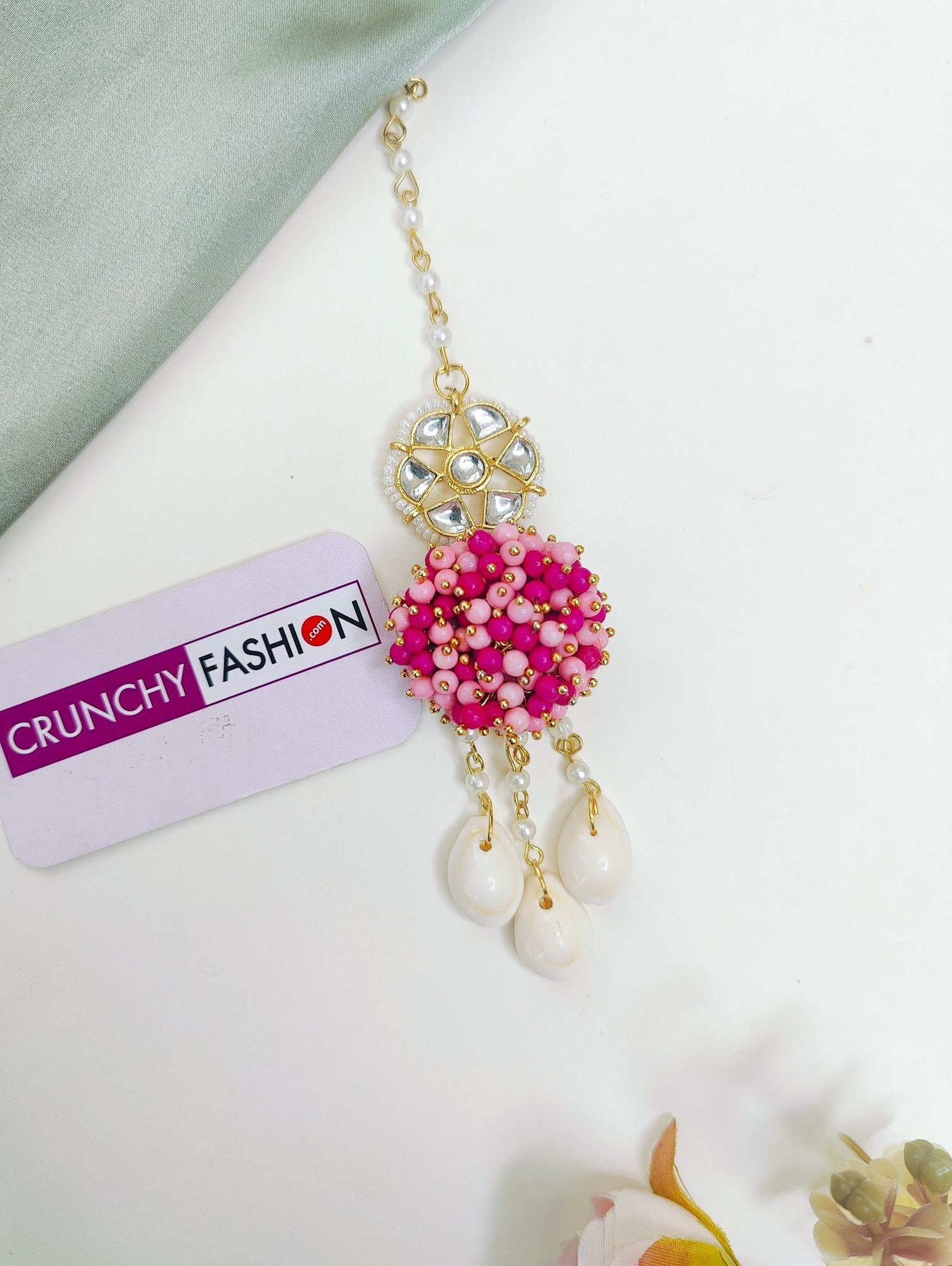 Hot Pink & Baby Pink Haldi Mehndi for Women|Girls: necklace, earrings, maang tika, hathphools, gold plating, flower design