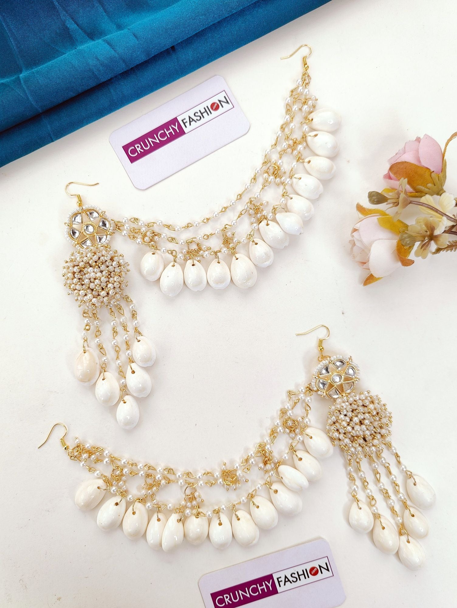 Ethereal Off-White Haldi Mehndi Sea Shell Jewellery Set with Gold Plating