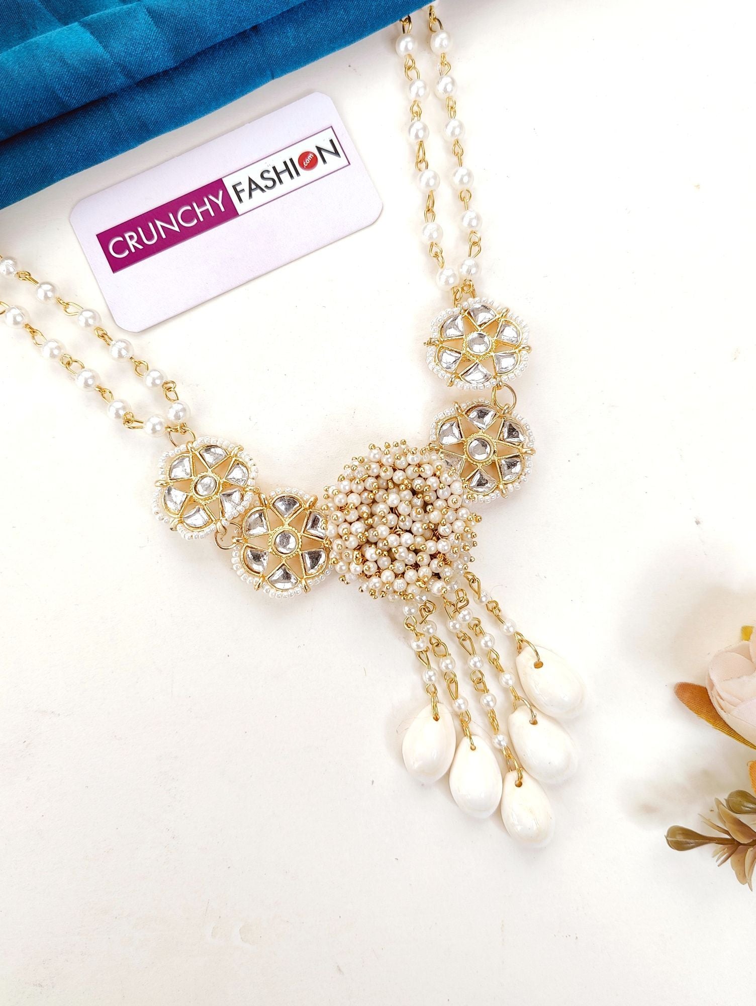 Ethereal Off-White Haldi Mehndi Sea Shell Jewellery Set with Gold Plating