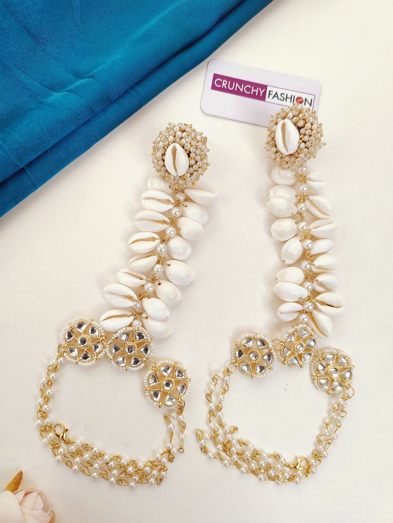 Ethereal Off-White Haldi Mehndi Sea Shell Jewellery Set with Gold Plating
