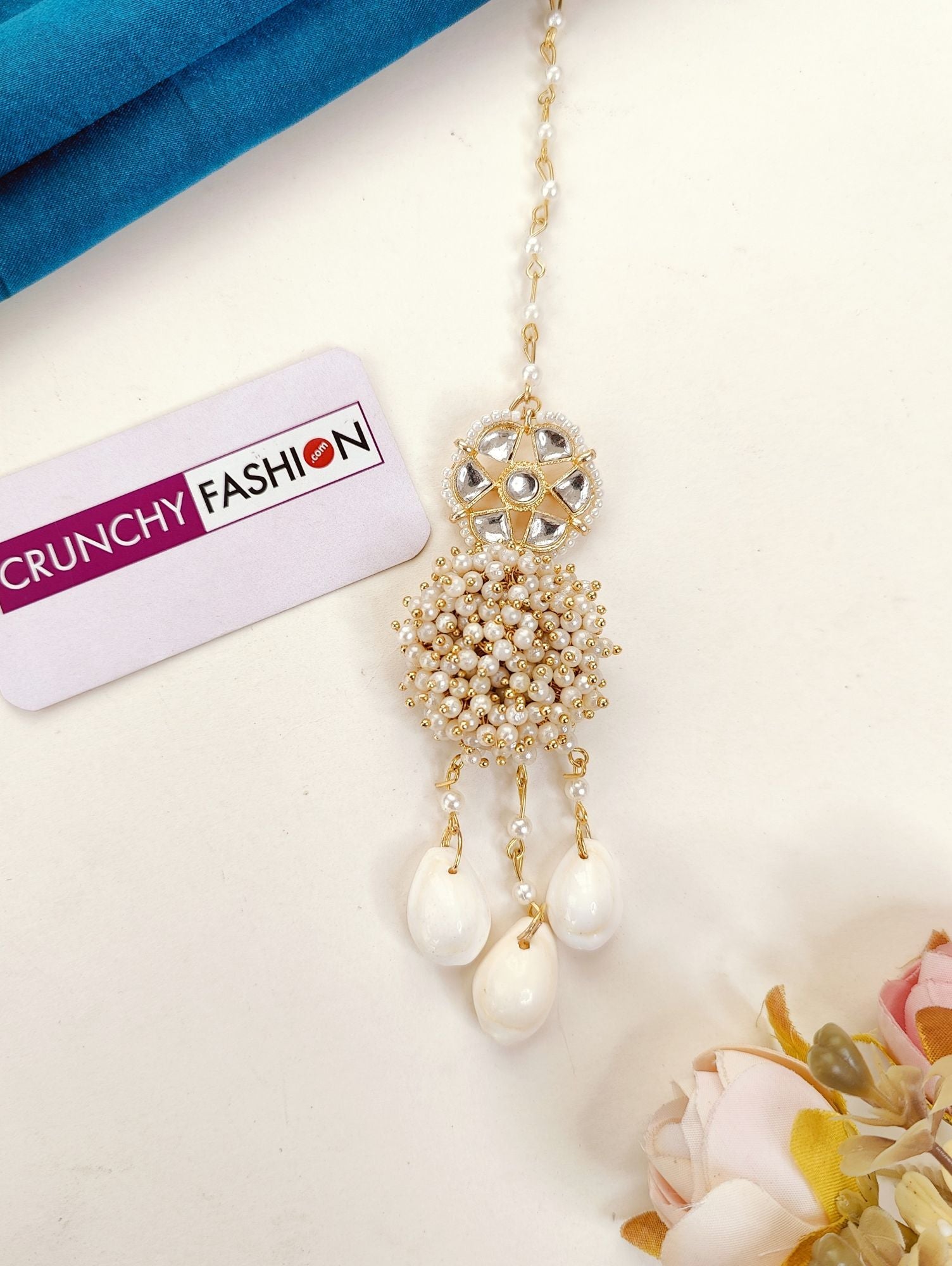 Ethereal Off-White Haldi Mehndi Sea Shell Jewellery Set with Gold Plating