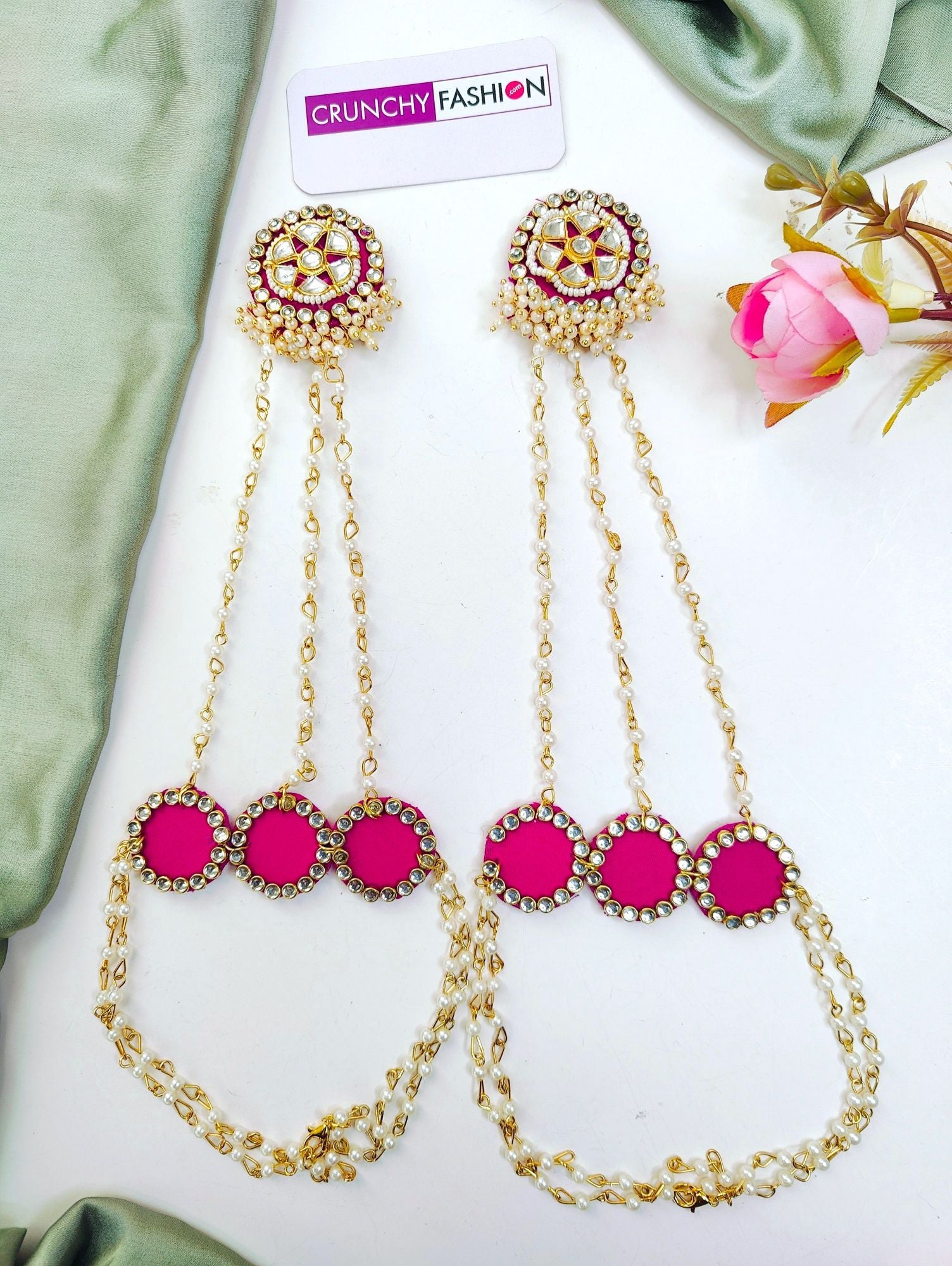 Elegant pink sea shell haldi mehndi jewellery set with gold plating for women & girls, perfect for weddings & festivals