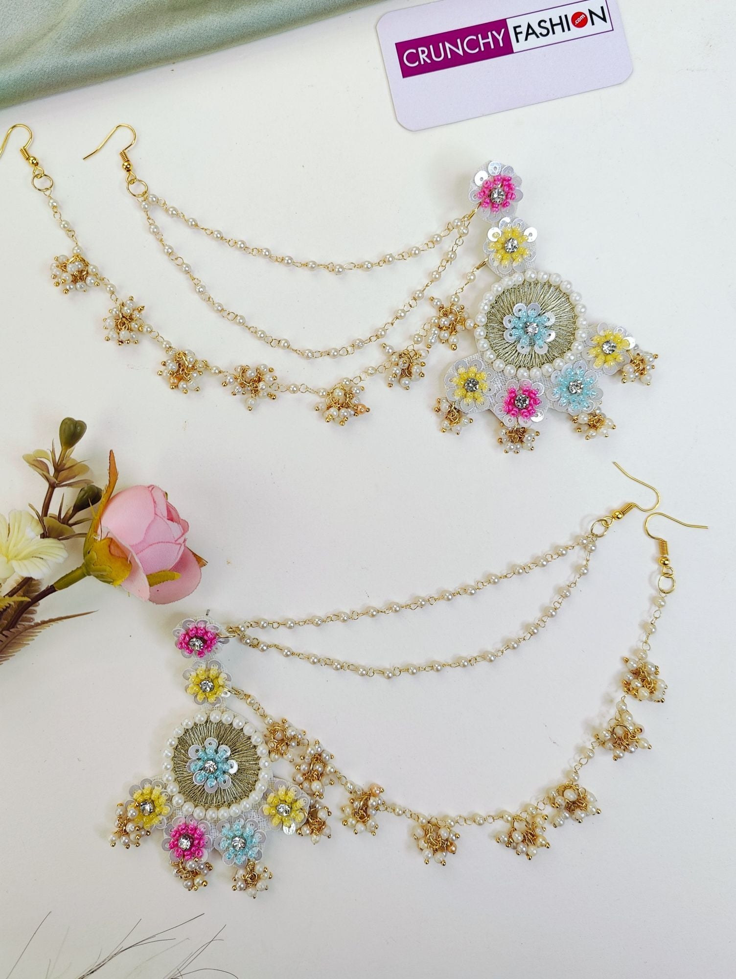 Multicolored Floral handmade Beaded Jewellery Set for Haldi, Mehndi & Carnivals