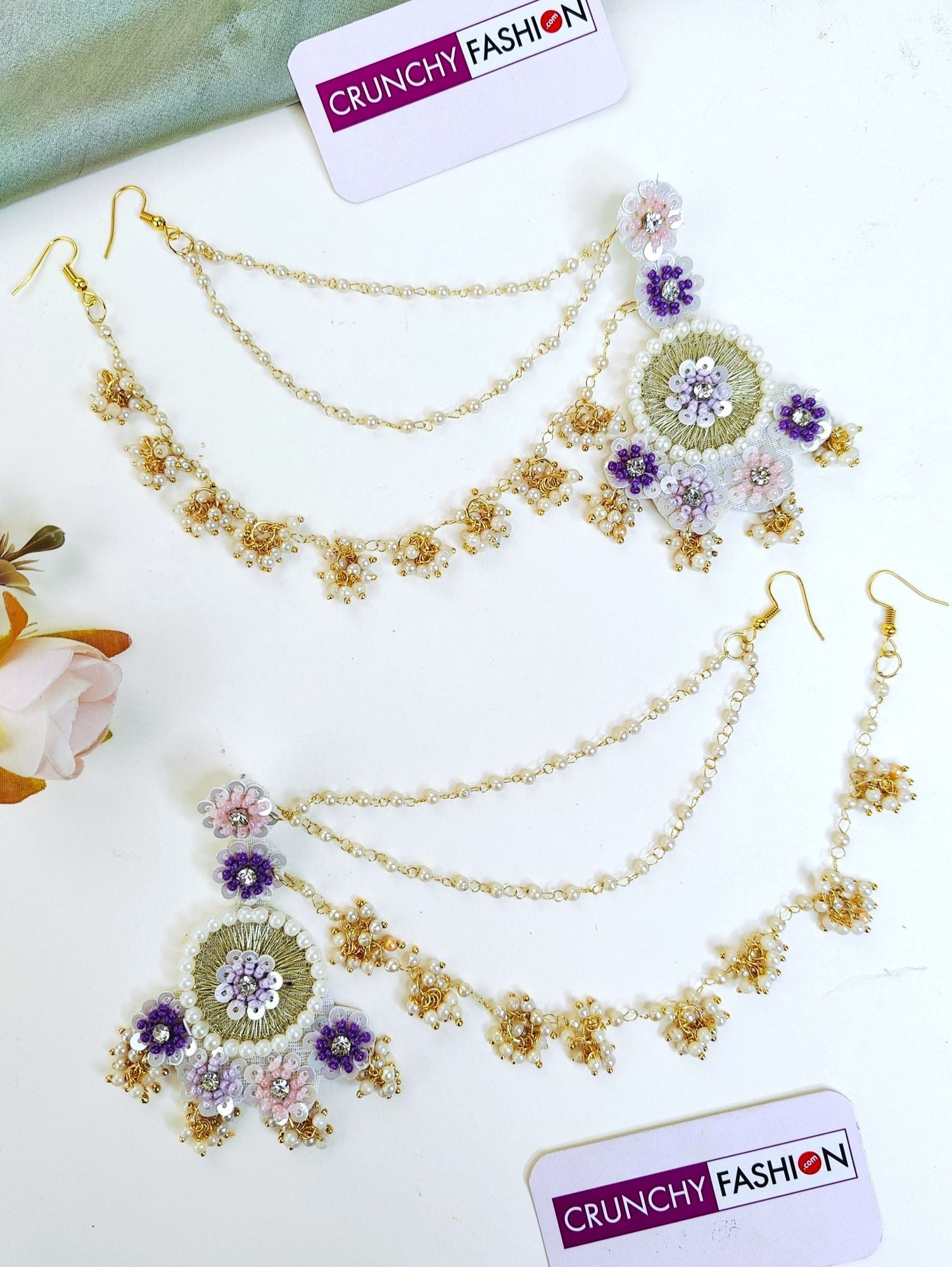 Lavender-pink handmade floral design Carnival jewellery set, ideal for haldi ceremony for brides
