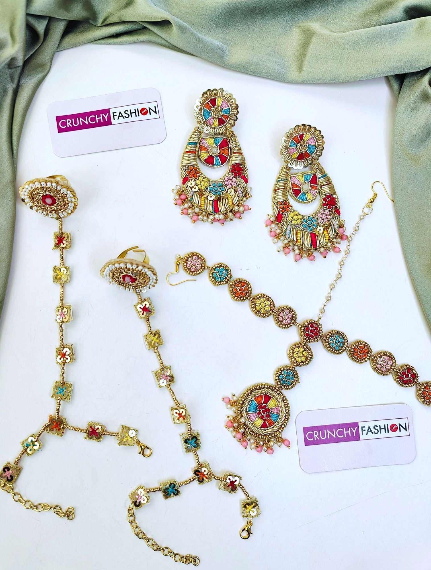 Multicolored Handmade Jewelry Set for Haldi & Mehndi Carnivals