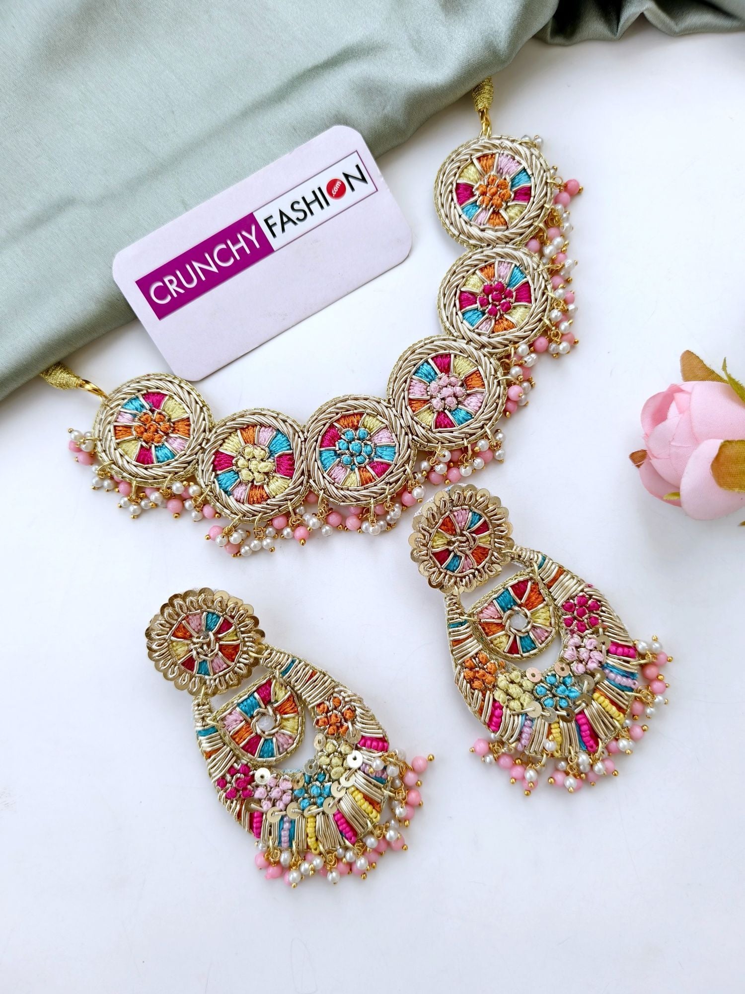 Multicolored Handmade Jewelry Set for Haldi & Mehndi Carnivals