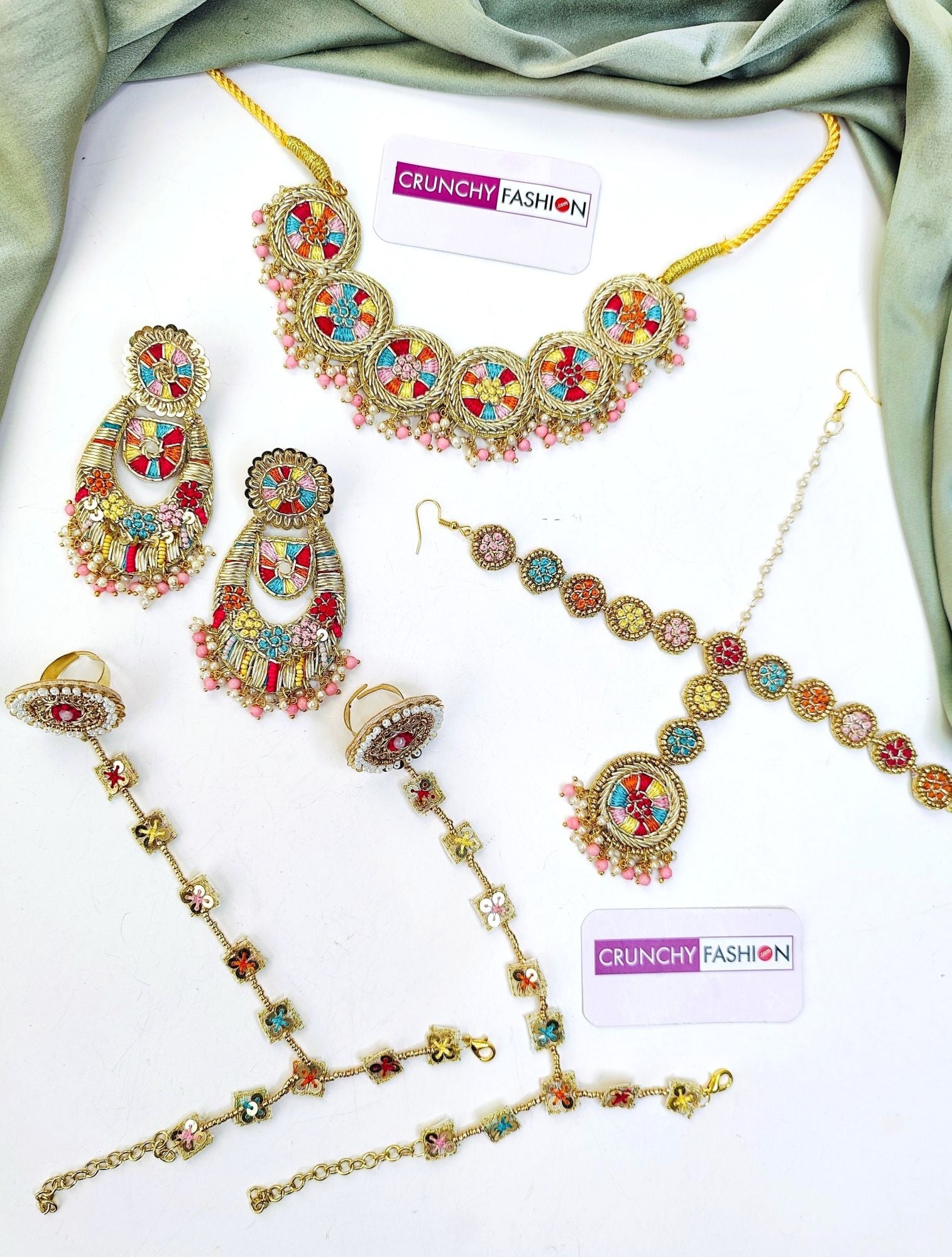 Multicolored Handmade Jewelry Set for Haldi & Mehndi Carnivals