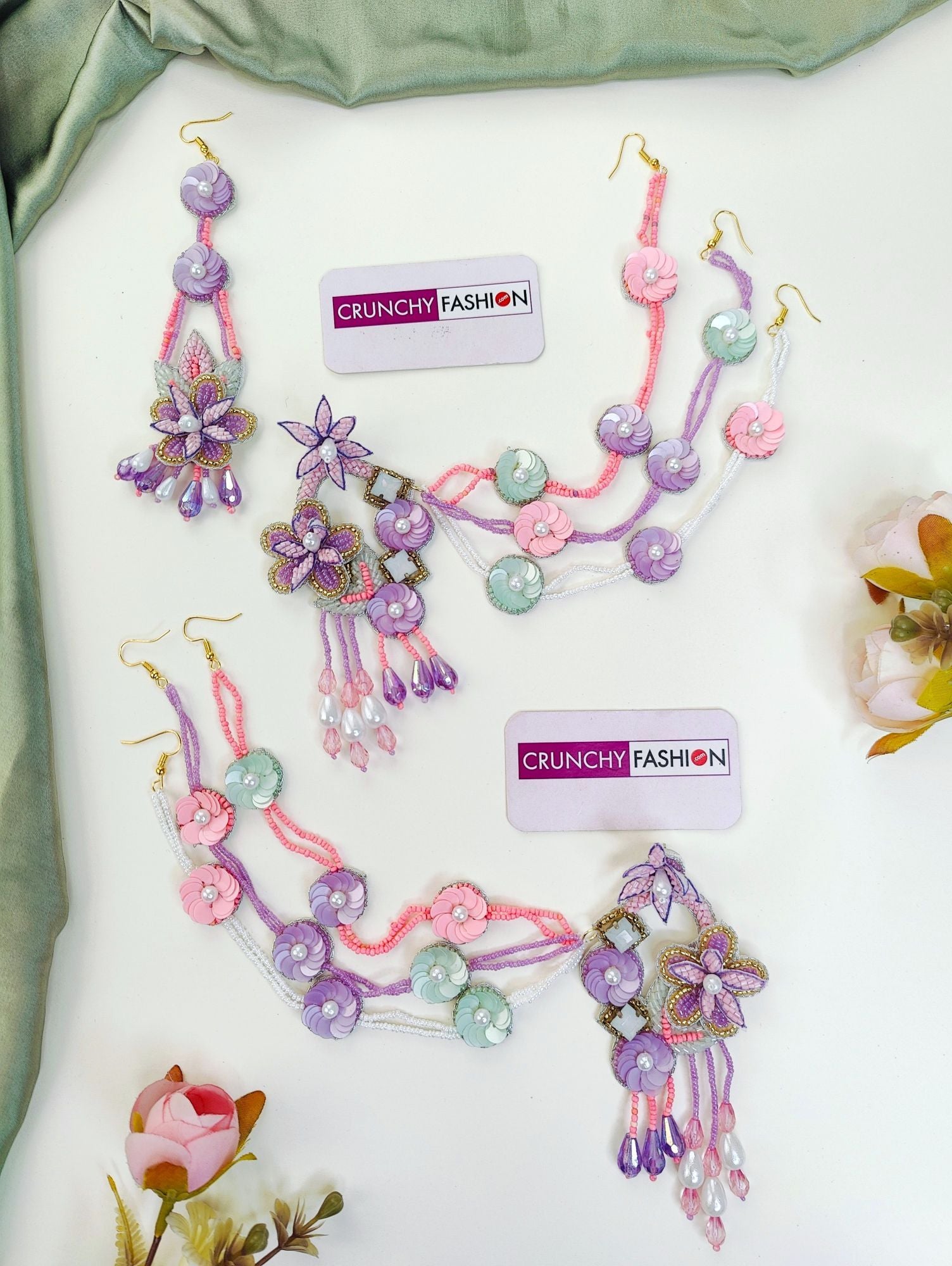 Handmade Lavender 3D Floral jewellery set for brides, ideal for wedding and haldi ceremonies